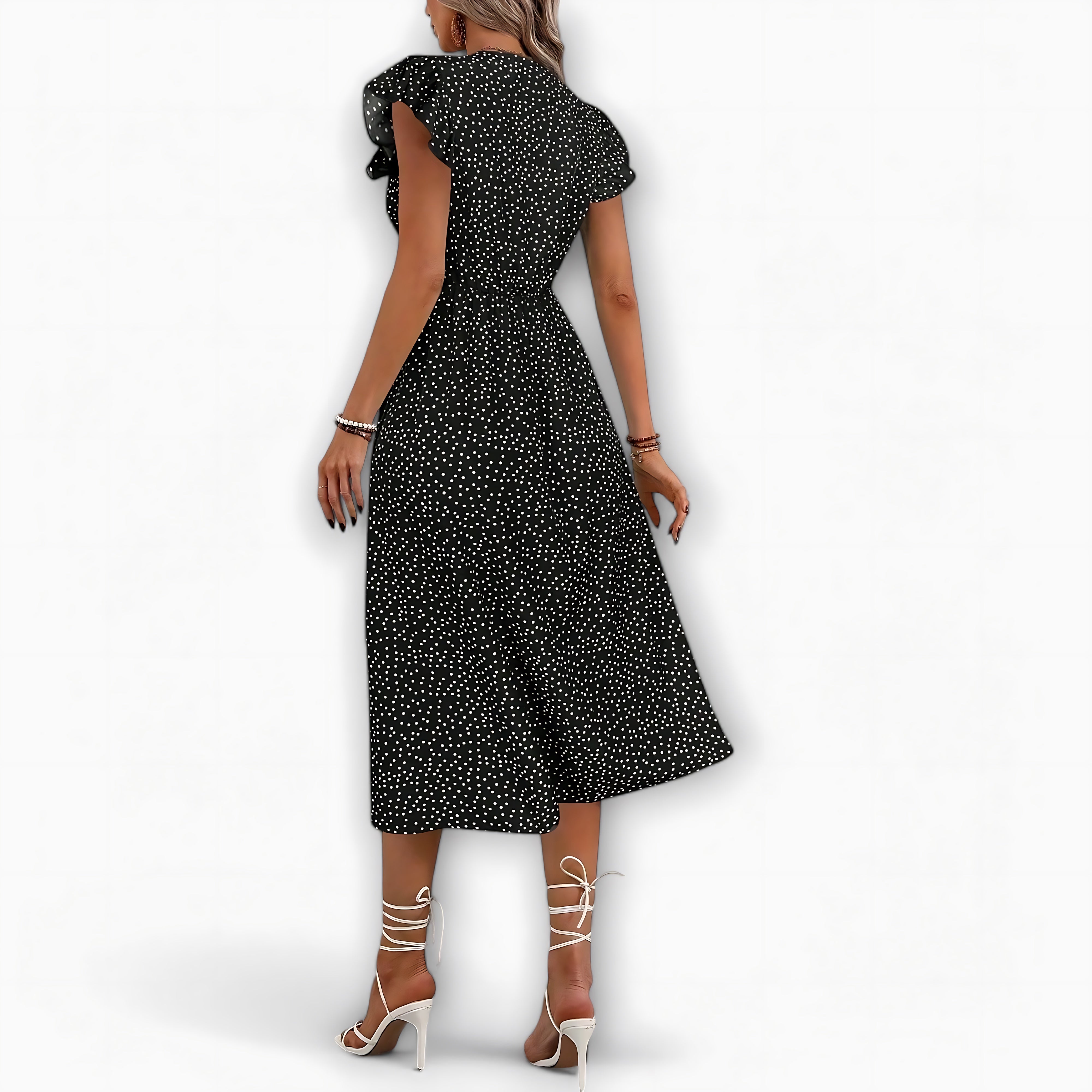 Nadia – Polka Dot V Neck Summer Midi Dress