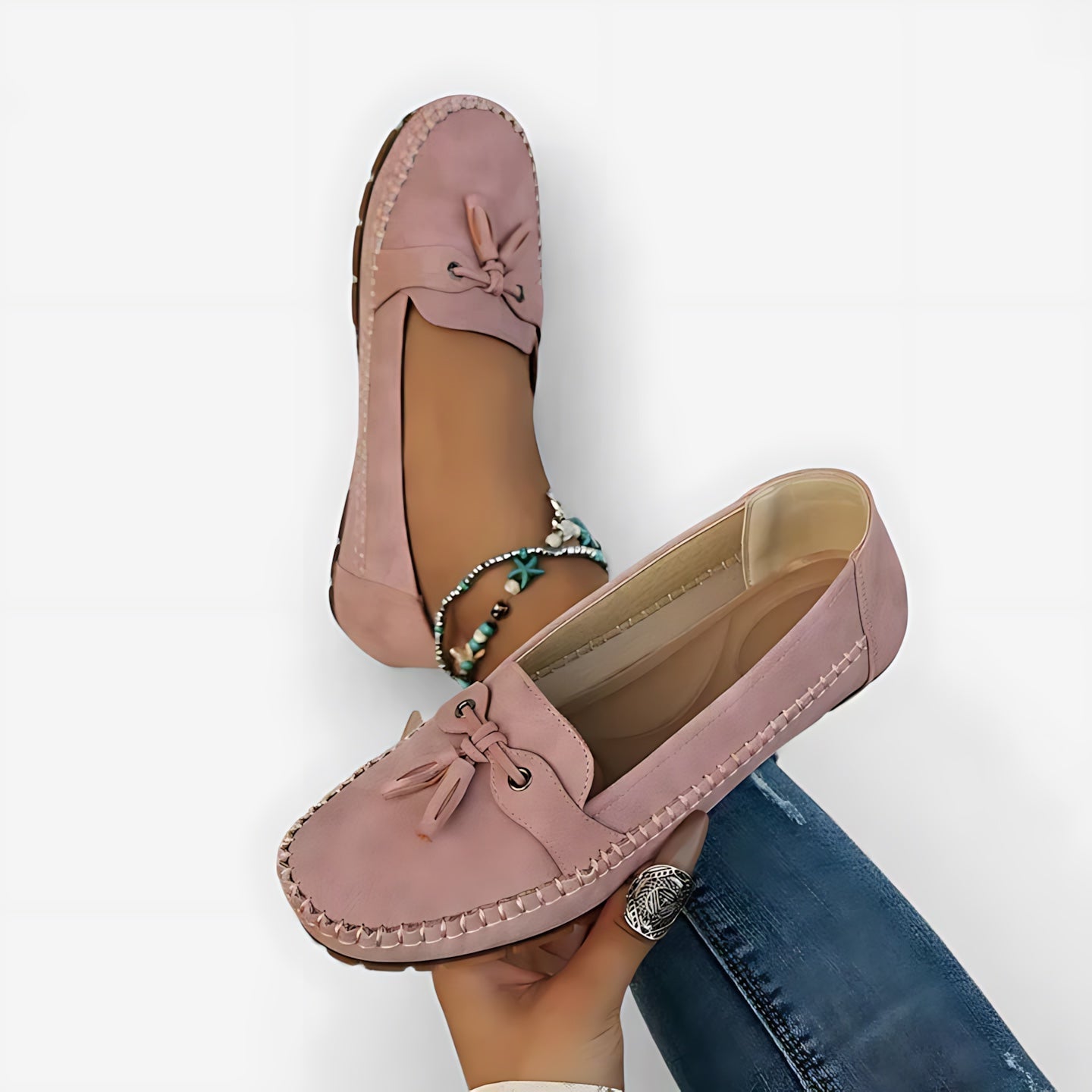 Nadia – Suede Bow Moccasin Loafers