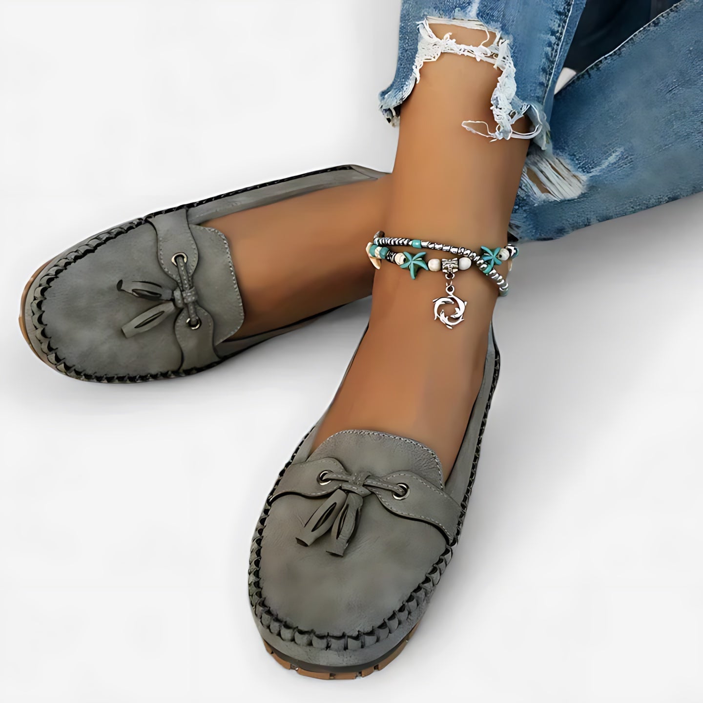 Nadia – Suede Bow Moccasin Loafers