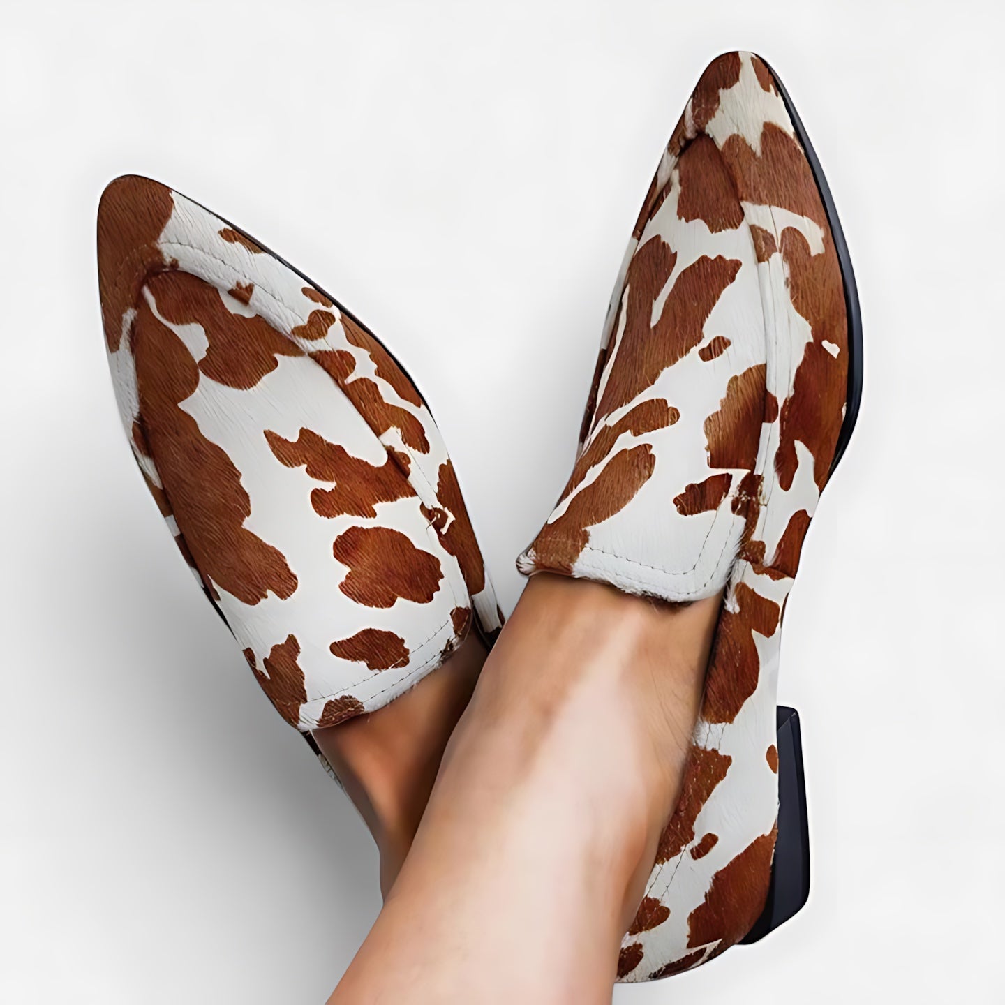 Naomi – Cow Print Pointed Toe Loafers