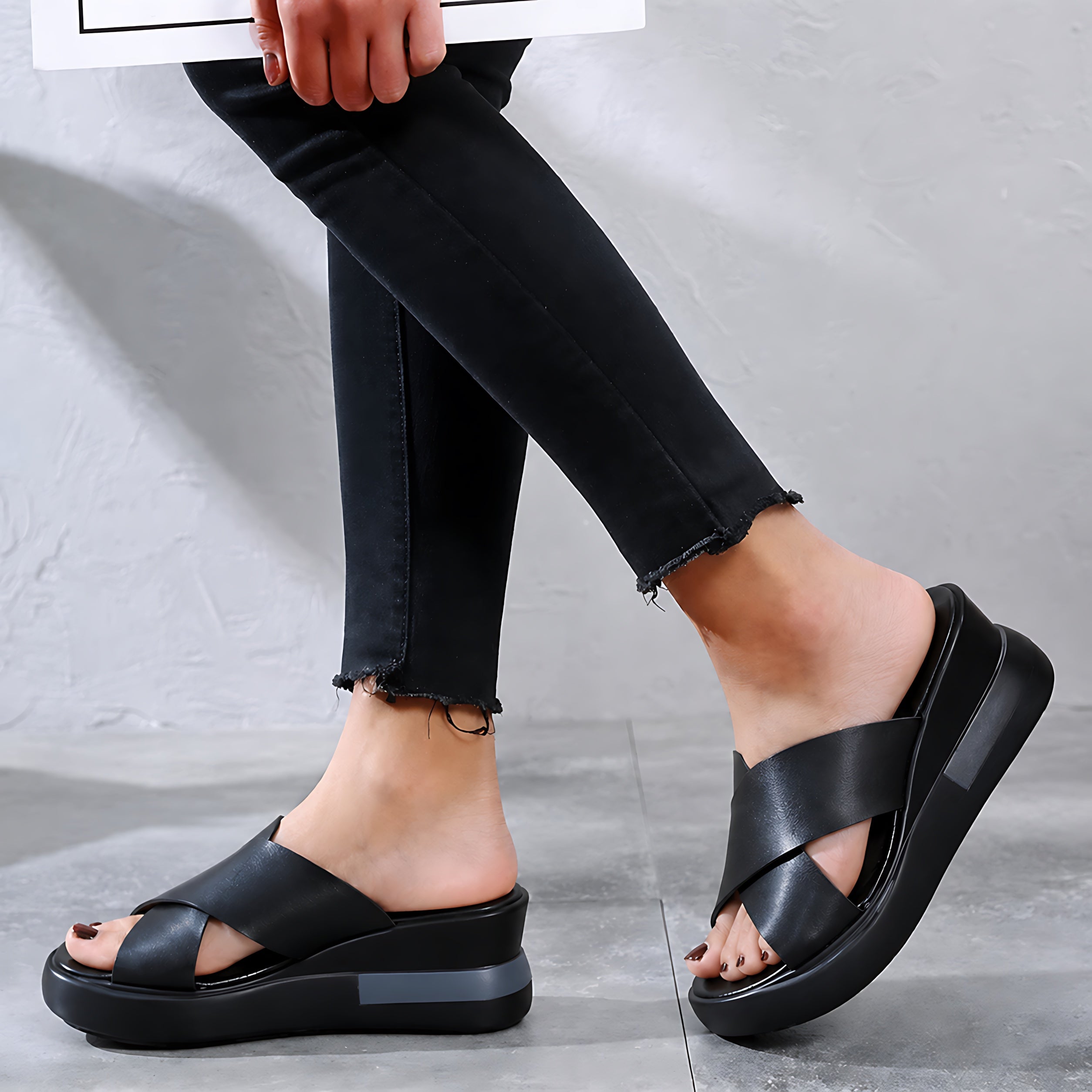 Natalie – Criss Cross Flat Slide Sandals