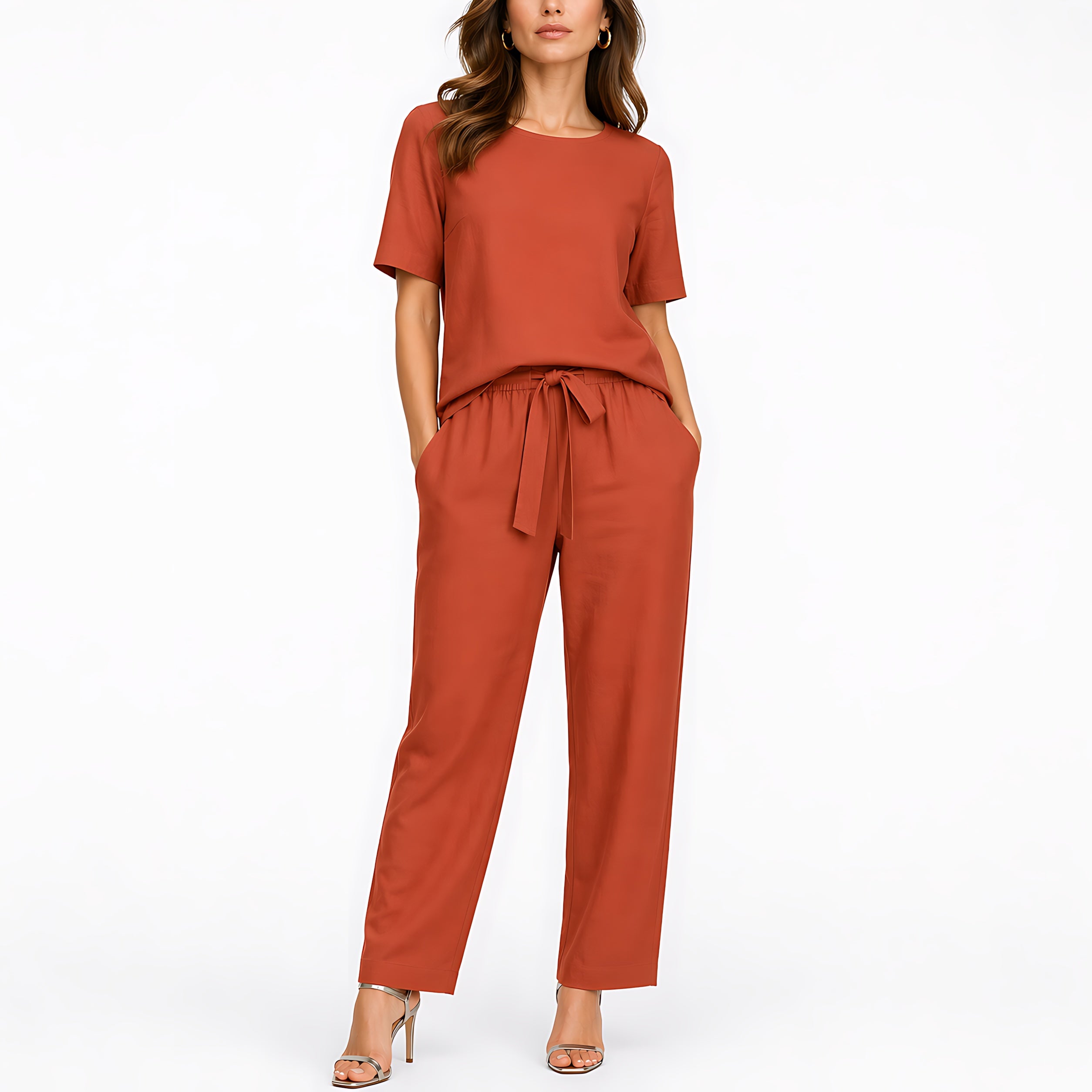 Natalie – Short Sleeve Top and Tapered Pants Lounge Set