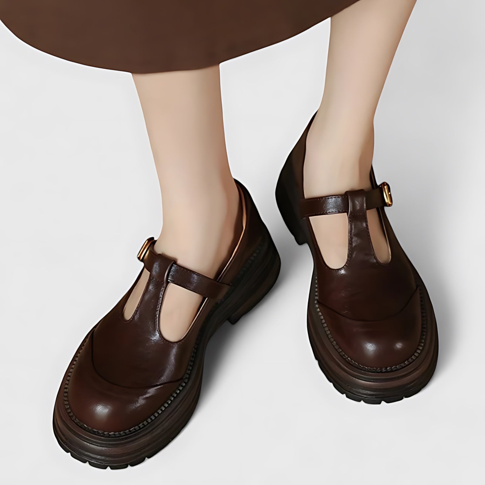 Noelle – Leather T Strap Platform Mary Jane Shoes