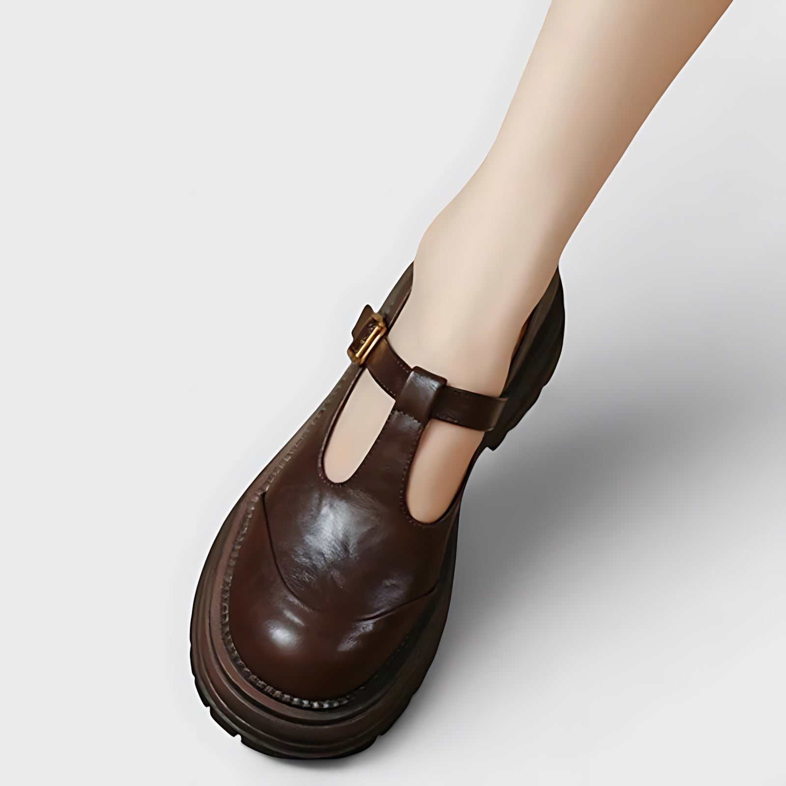 Noelle – Leather T Strap Platform Mary Jane Shoes