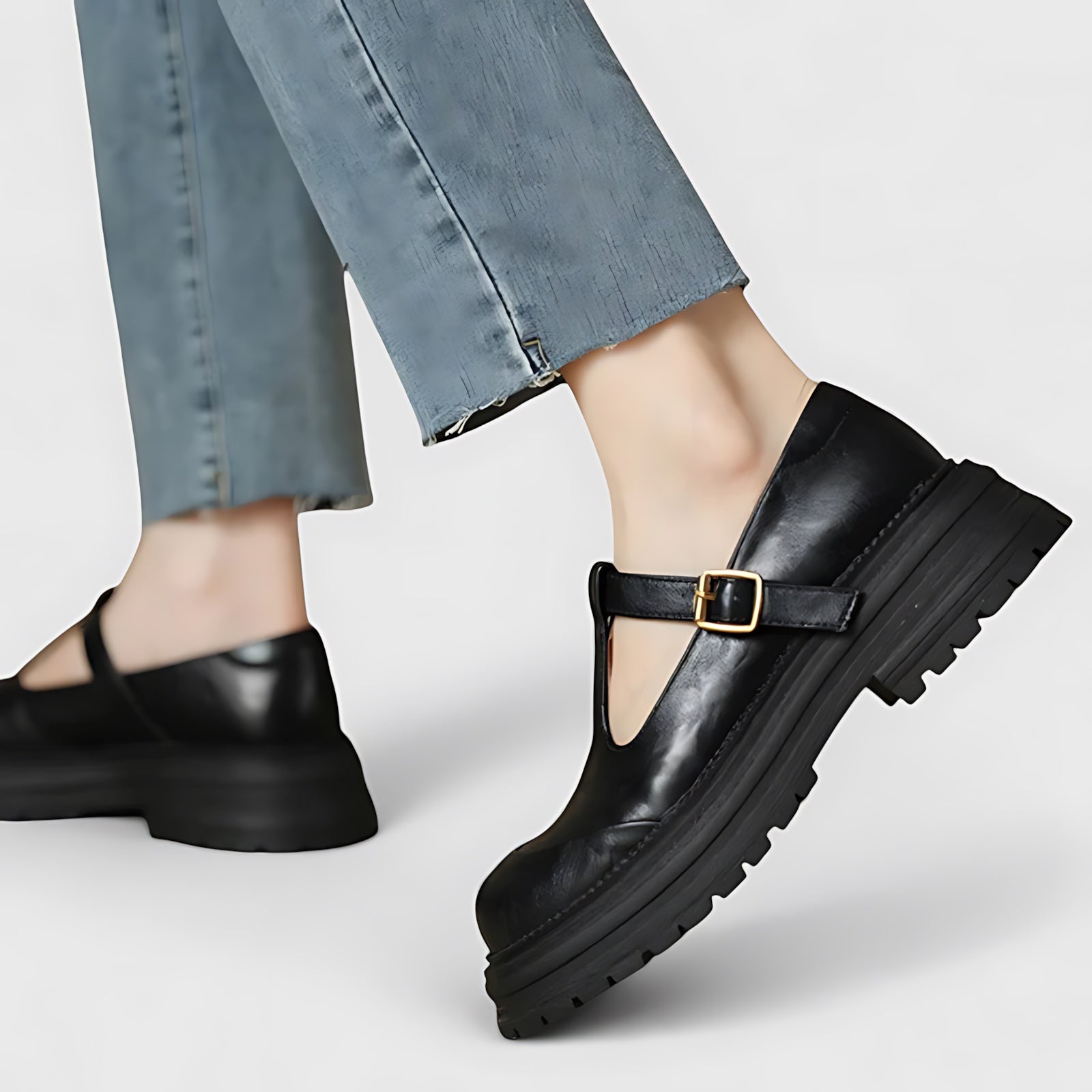Noelle – Leather T Strap Platform Mary Jane Shoes