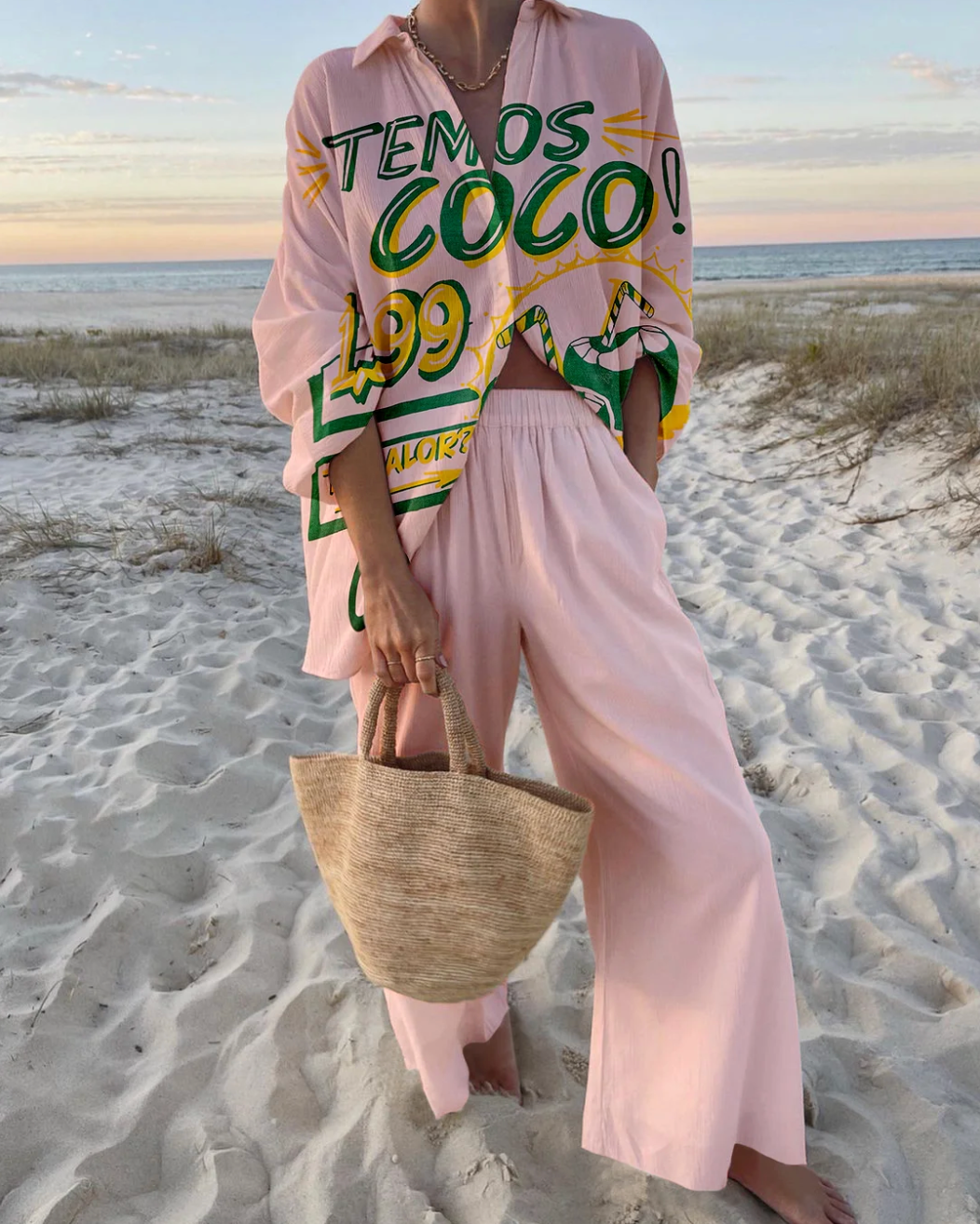 Bailey – Graphic Print Shirt and Wide Leg Pants Set