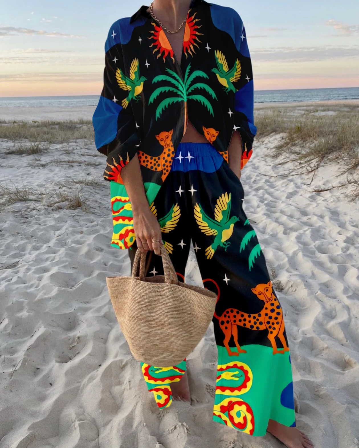 Bailey – Graphic Print Shirt and Wide Leg Pants Set