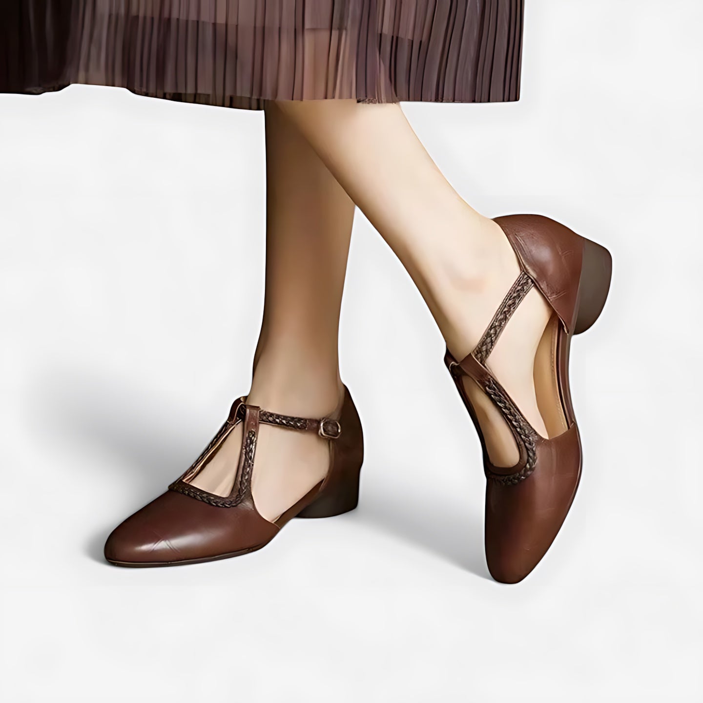 Nora – Pointed Toe T Strap Low Heel Pumps