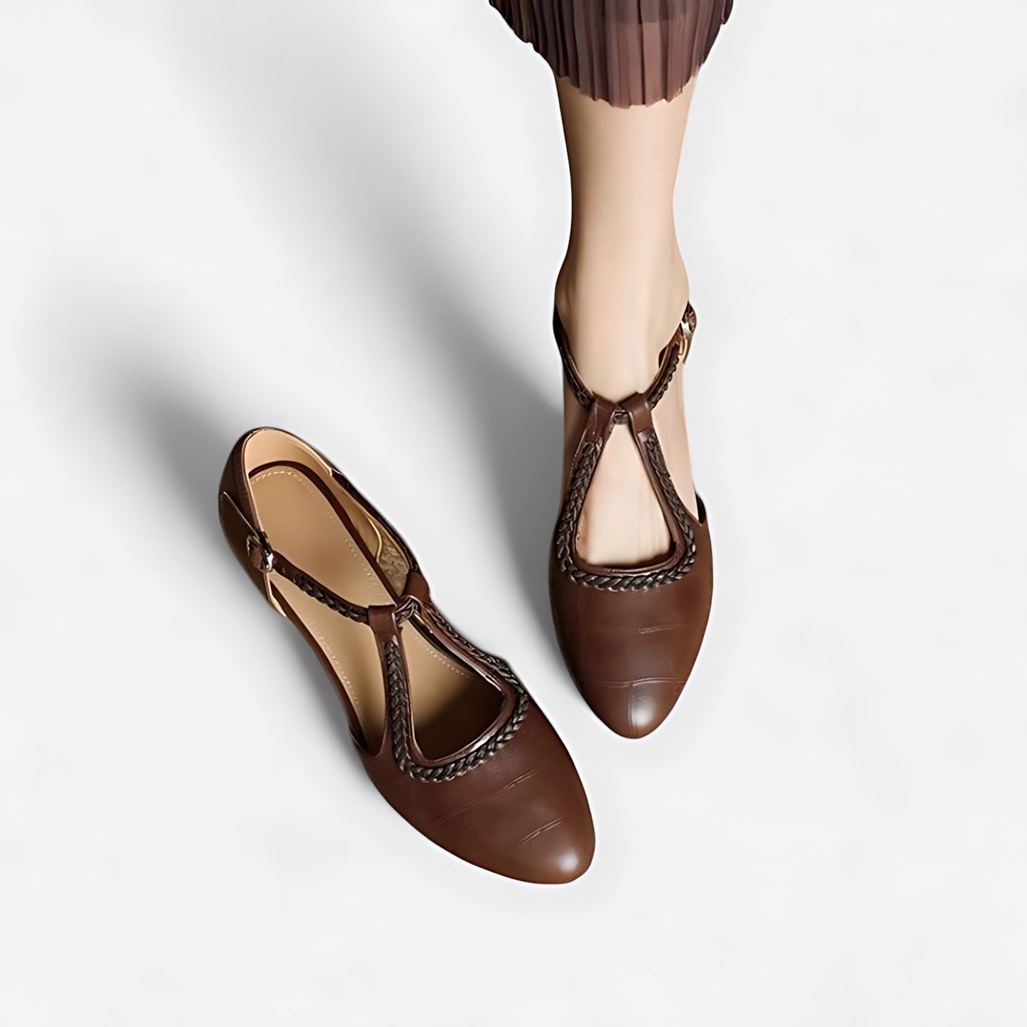 Nora – Pointed Toe T Strap Low Heel Pumps