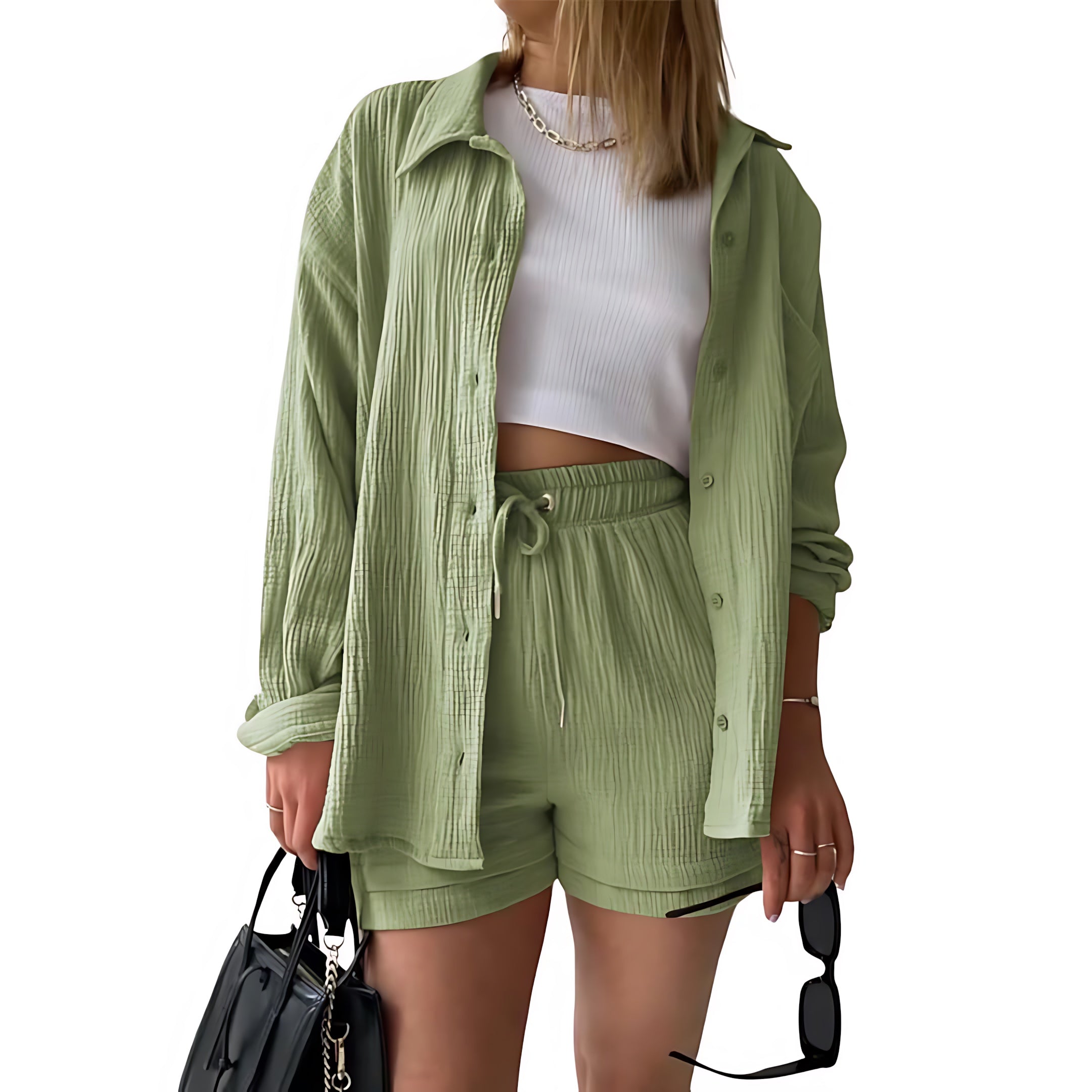Norah – Oversized Button Up Shirt and Shorts Set