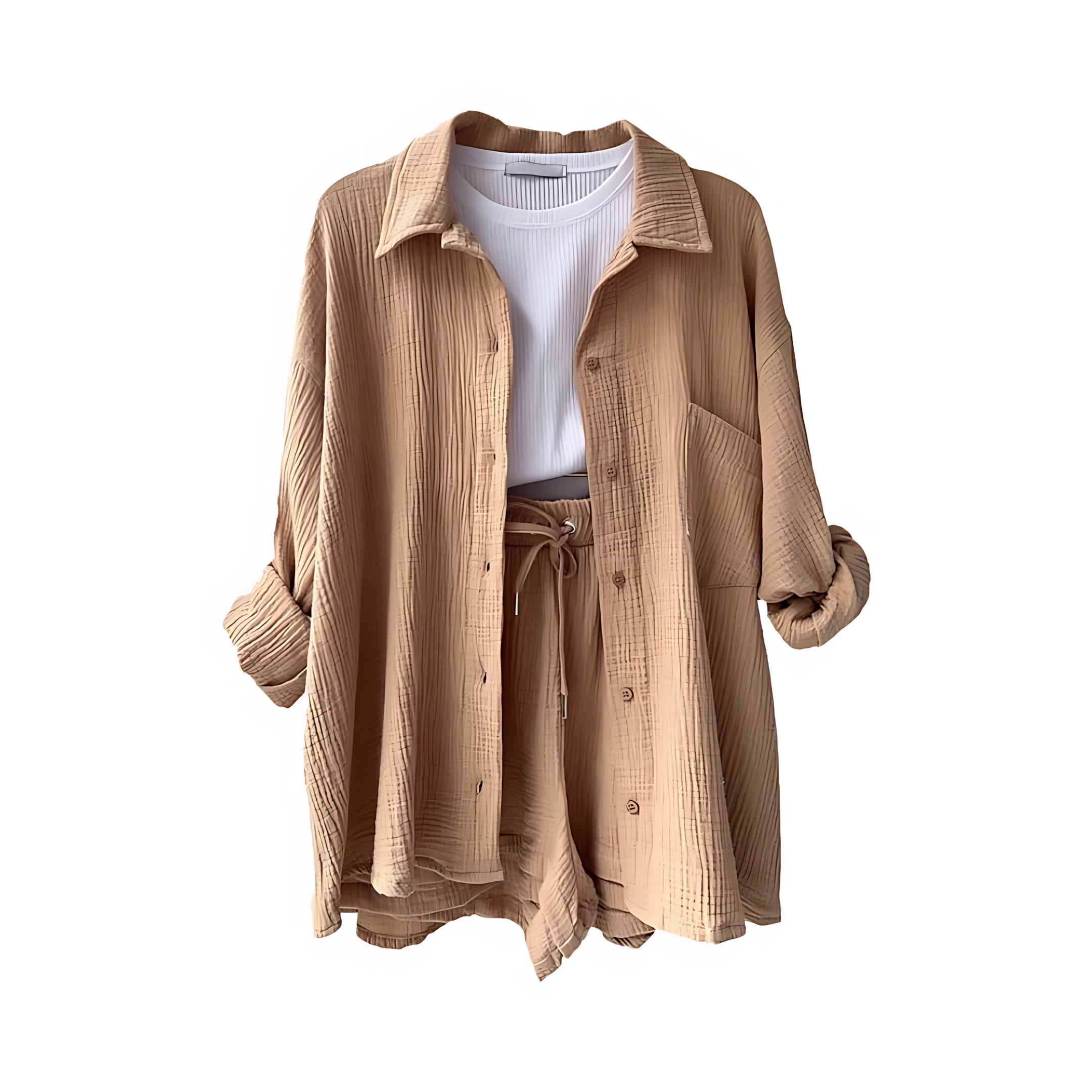 Norah – Oversized Button Up Shirt and Shorts Set