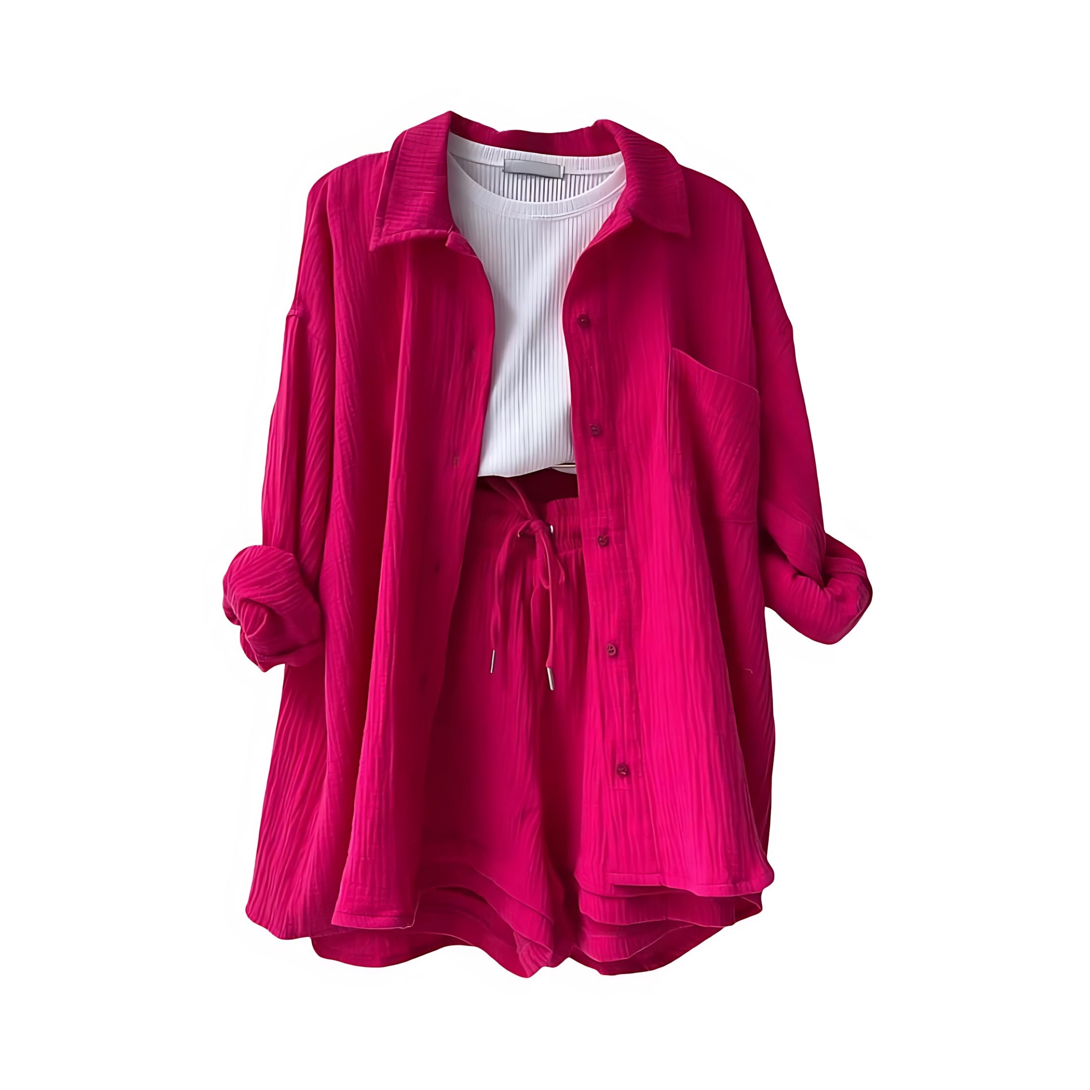 Norah – Oversized Button Up Shirt and Shorts Set