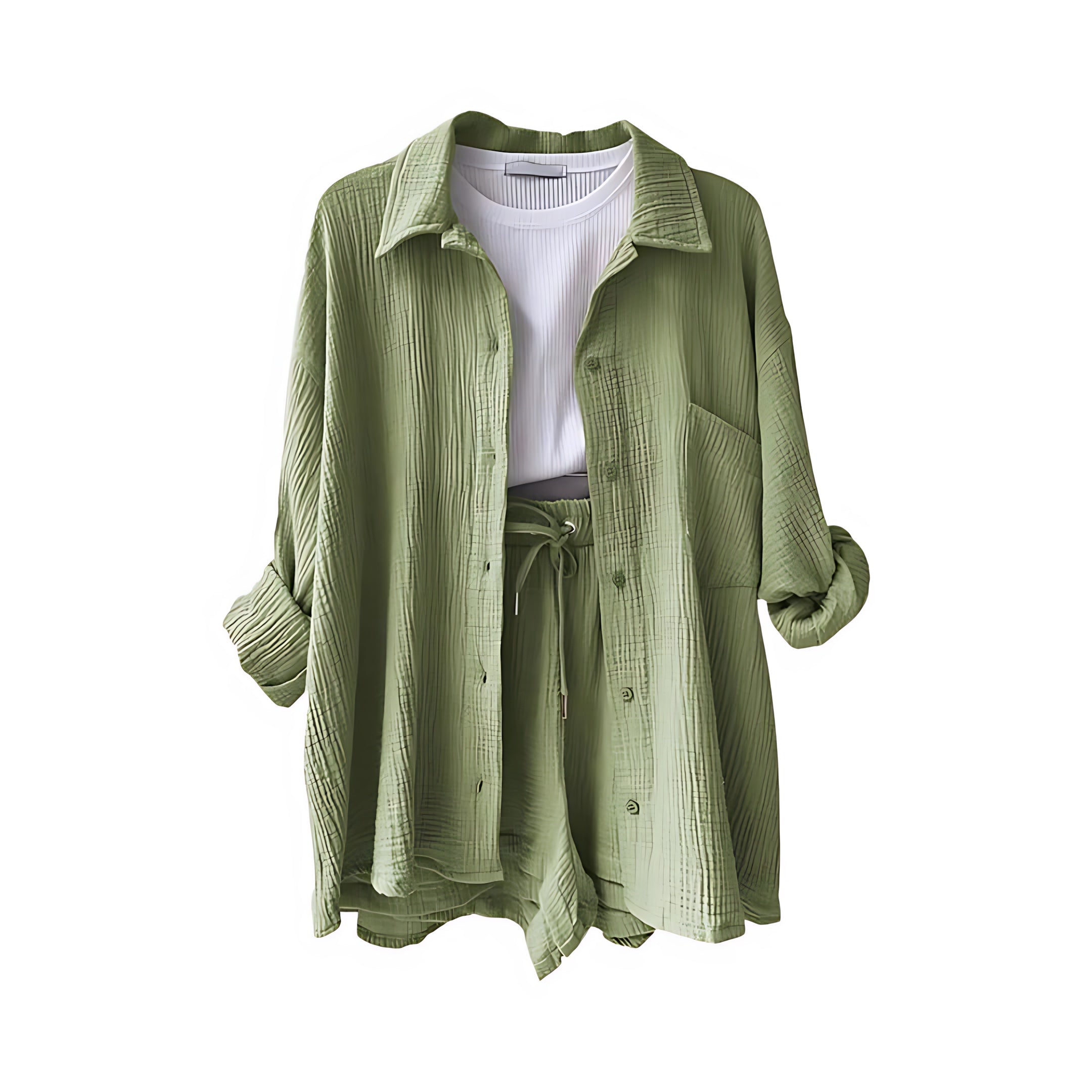 Norah – Oversized Button Up Shirt and Shorts Set