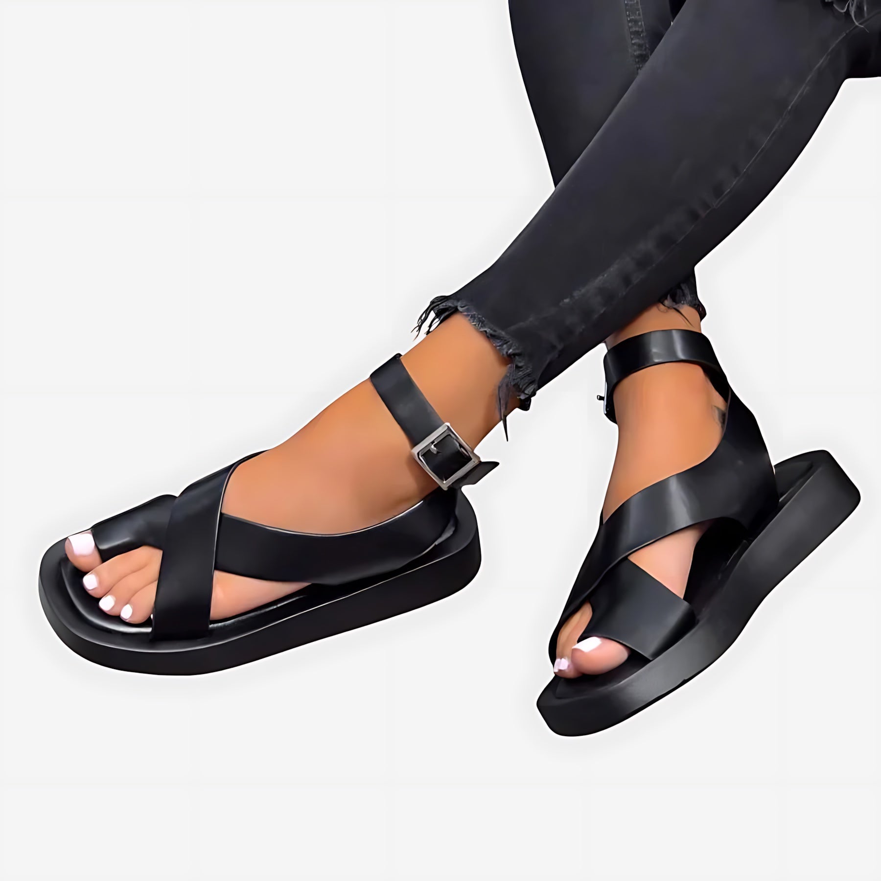 Norah – Toe Loop Ankle Strap Flat Sandals