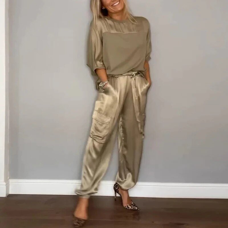 Riley – Satin Long Sleeve Top And Jogger Pants Set