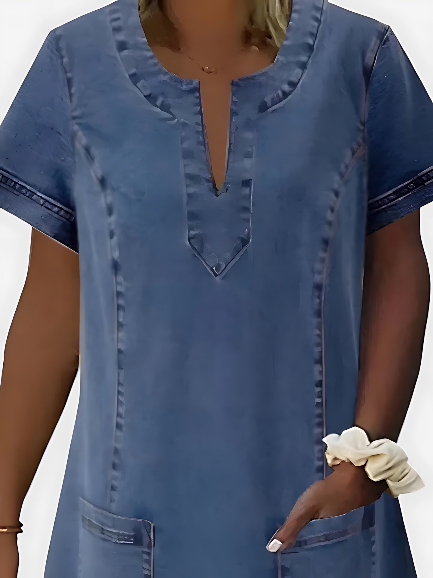 Nova – Denim V Neck Short Sleeve Shift Dress