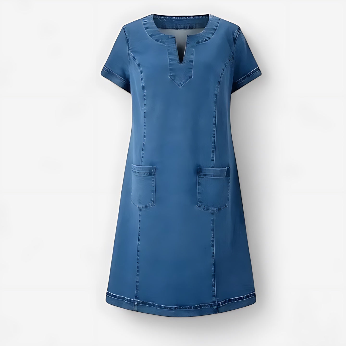 Nova – Denim V Neck Short Sleeve Shift Dress