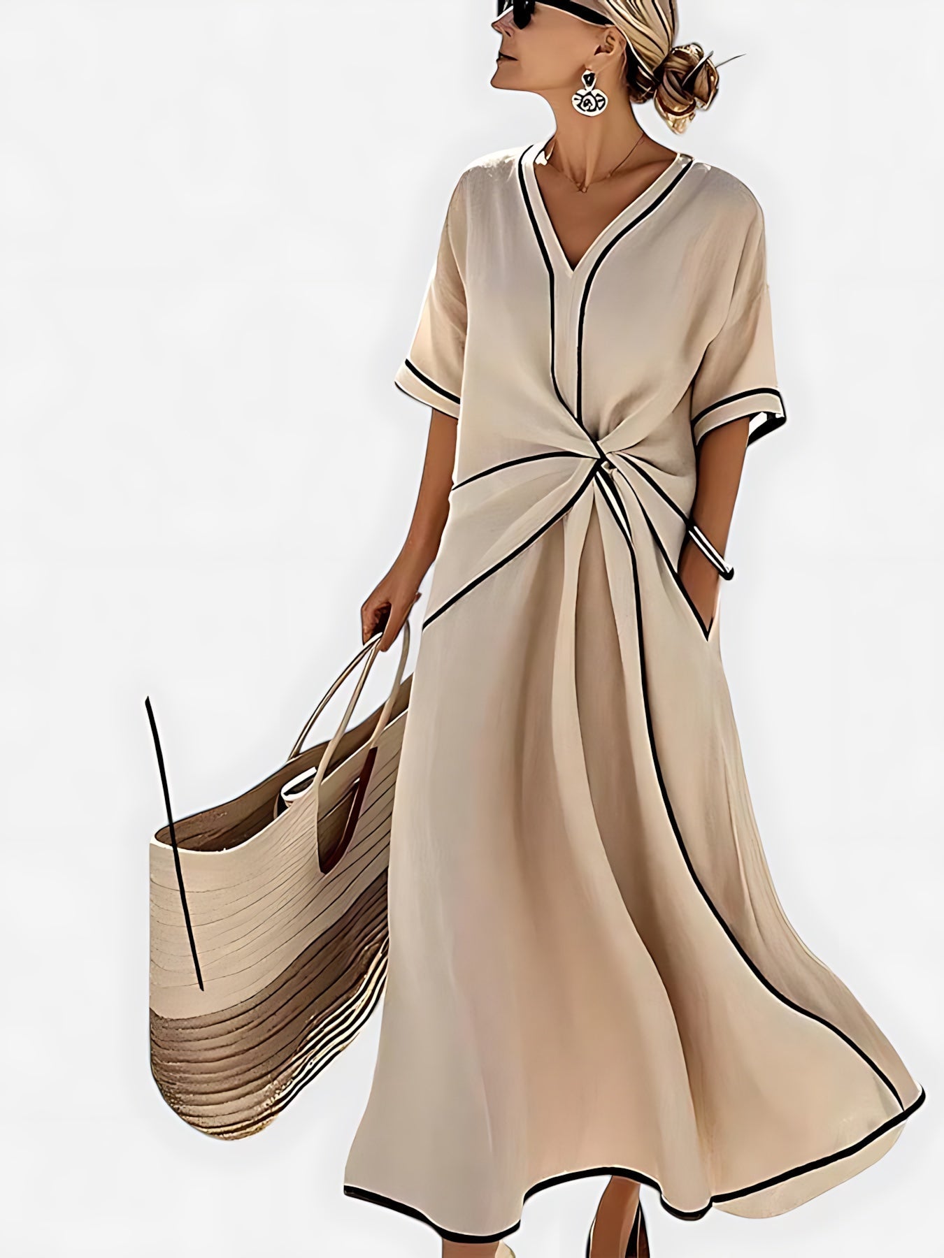 Nova – Twist Front V Neck Flowy Maxi Dress