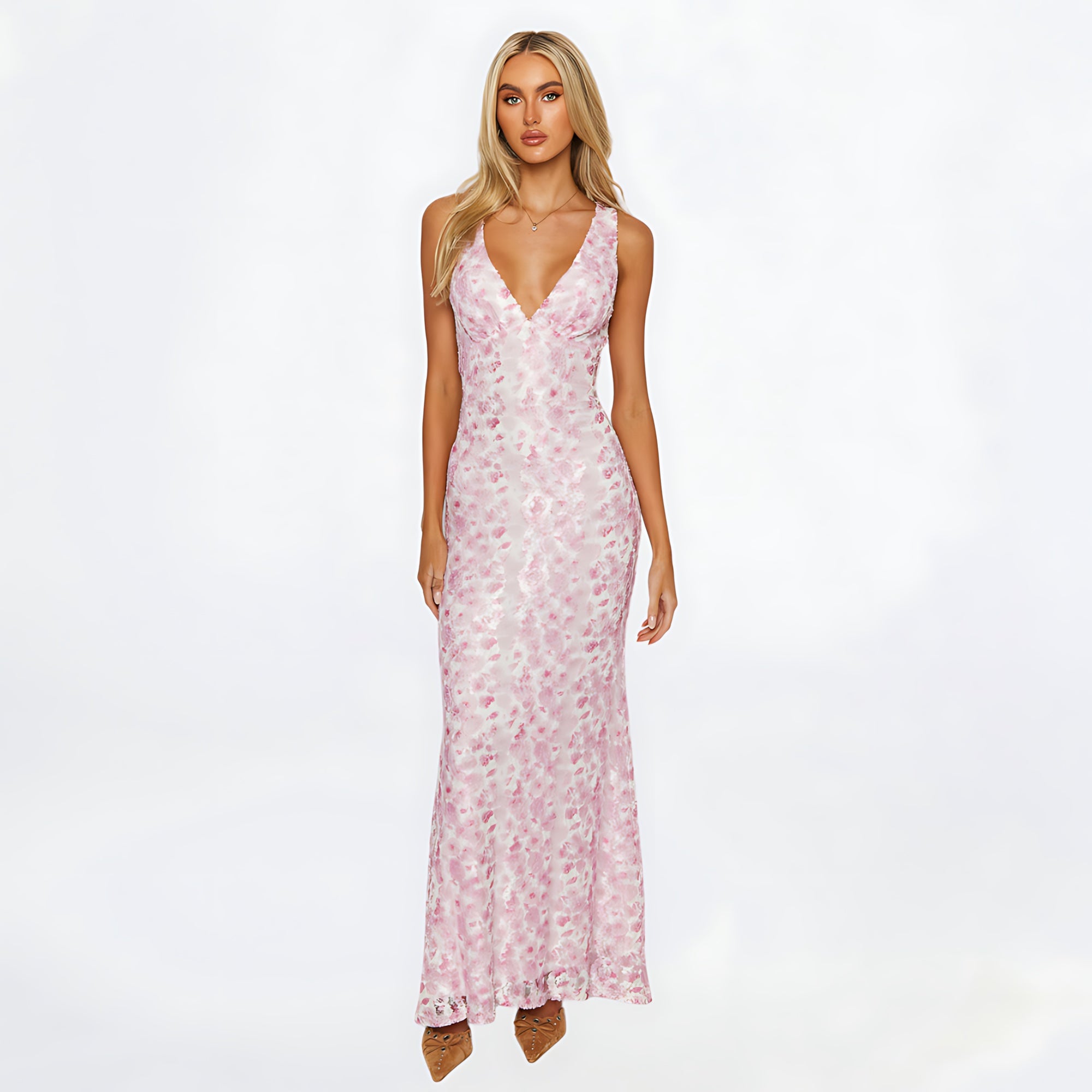 Octavia – Floral V Neck Wedding Guest Maxi Dress