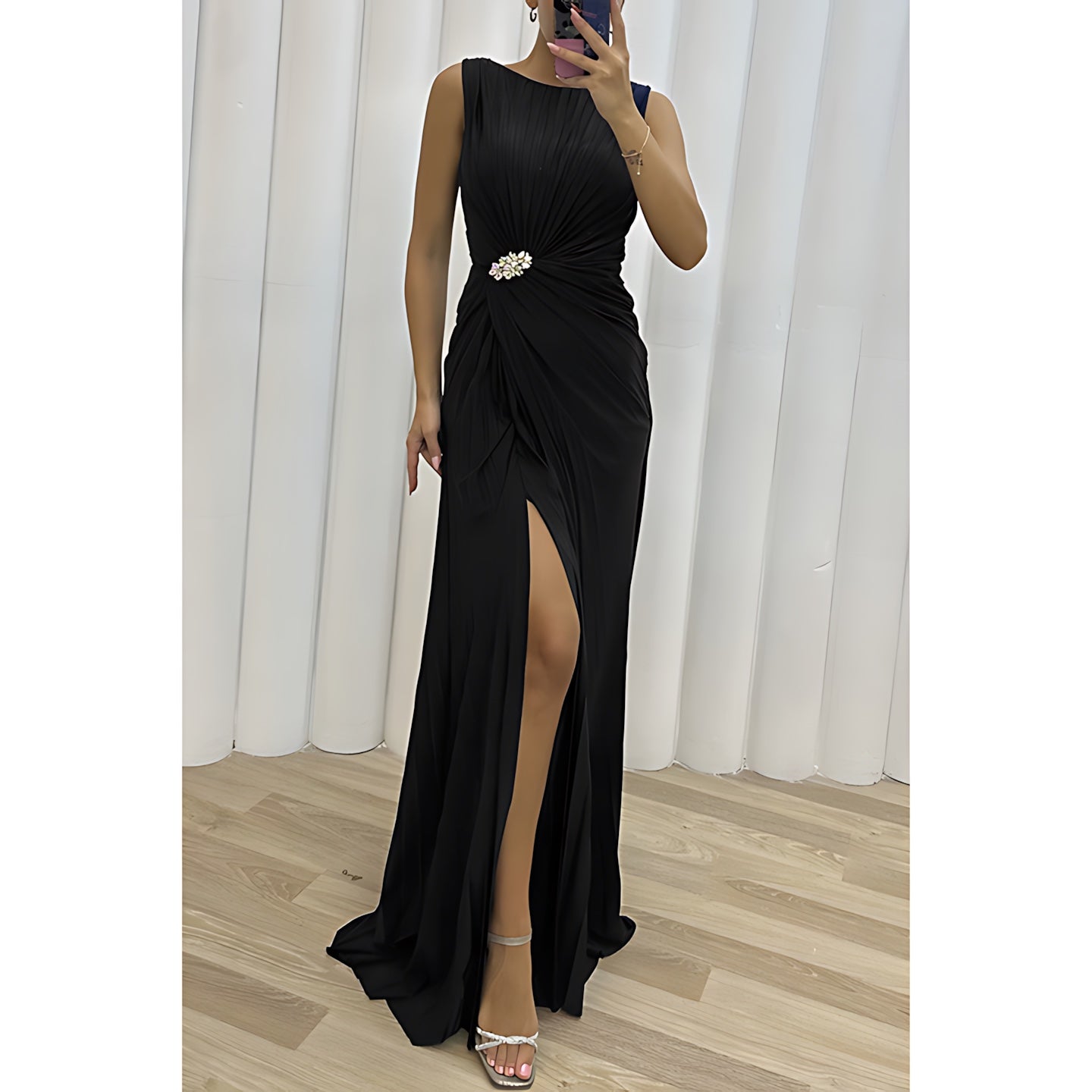 Octavia – Pleated High Slit Cocktail Maxi Dress