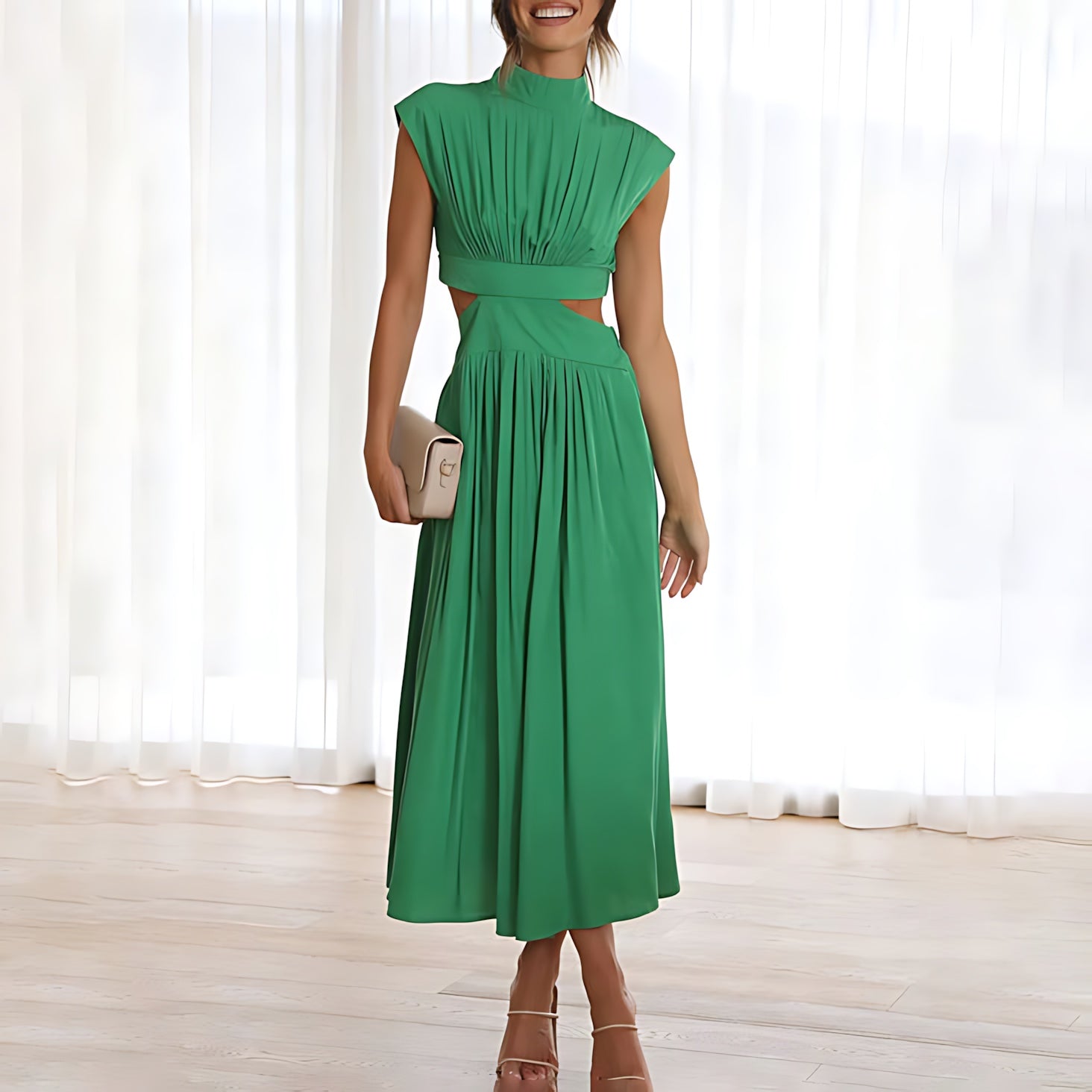 Olivia – Cap Sleeve Pleated A Line Midi Dress