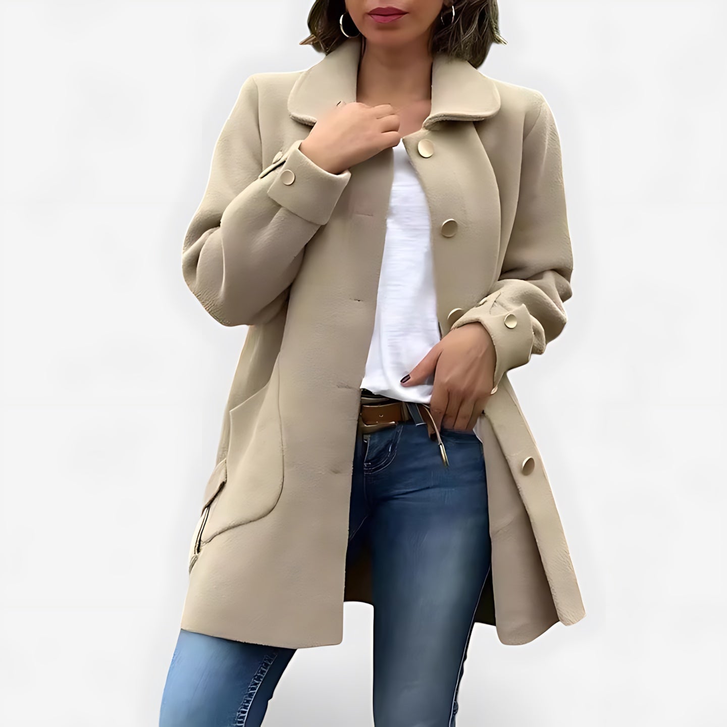Olivia – Collared Button Front Coat