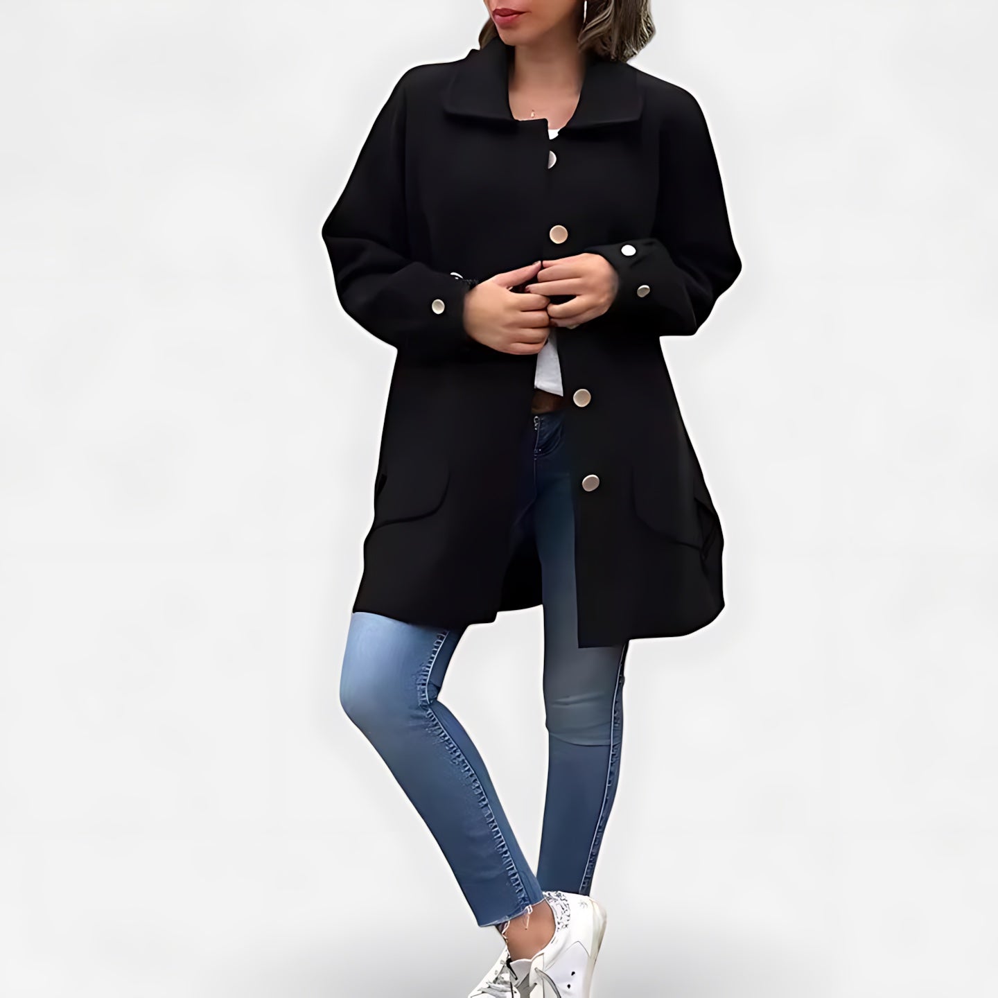 Olivia – Collared Button Front Coat
