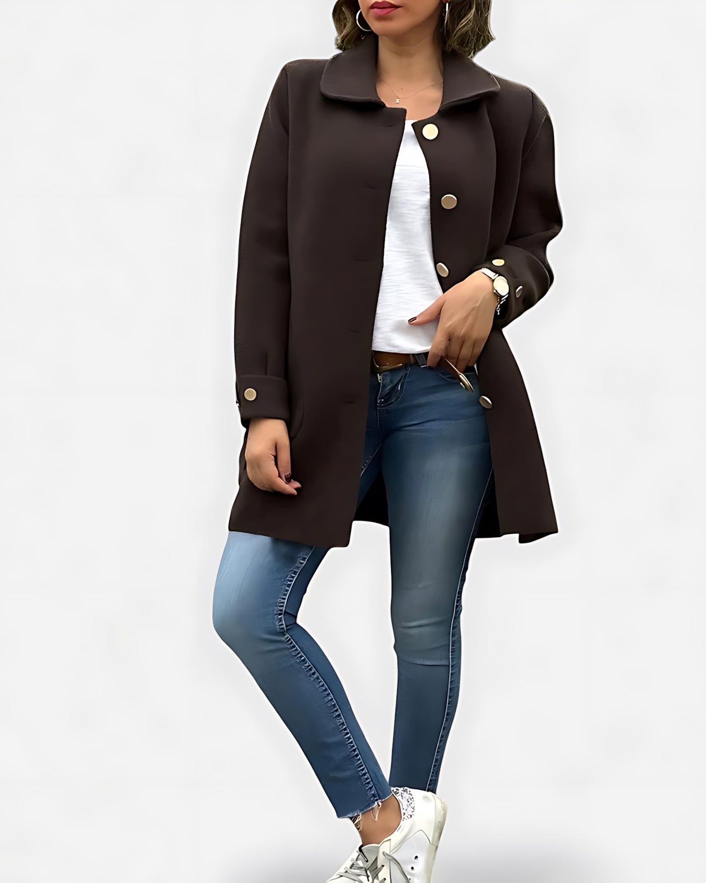 Olivia – Collared Button Front Coat