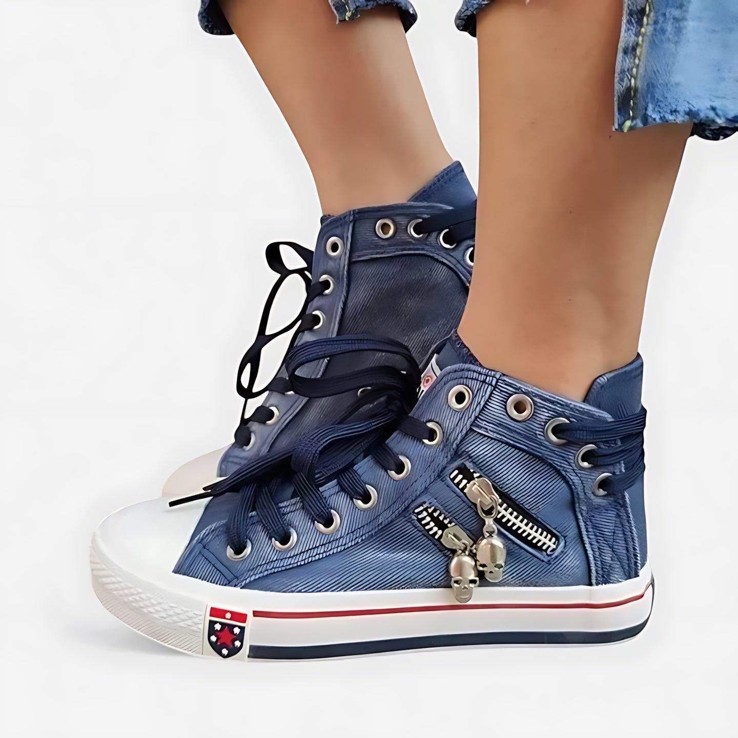 Olivia – Denim High Top Lace Up Sneakers