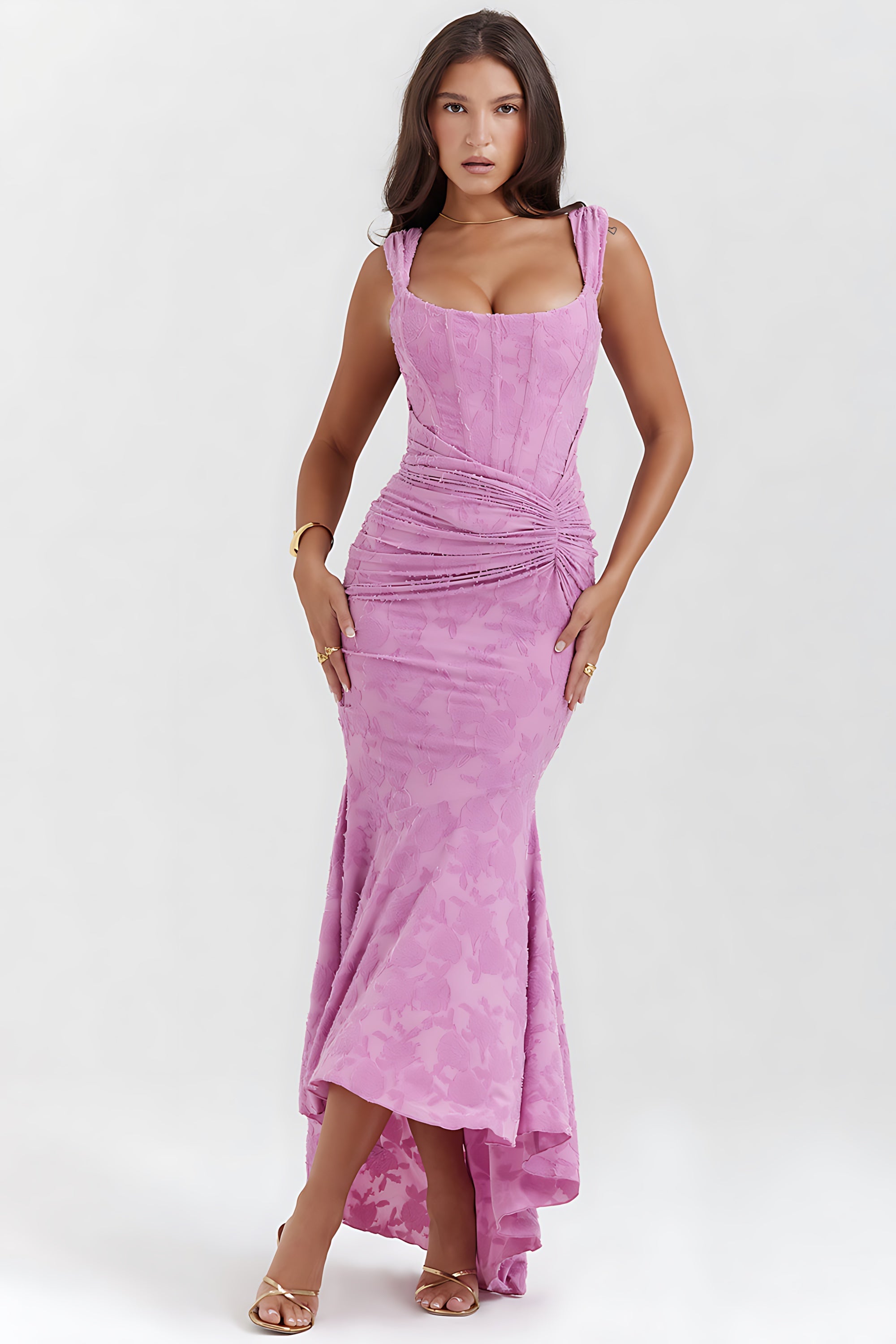 Olivia – Lace Ruched Asymmetric Cocktail Midi Dress