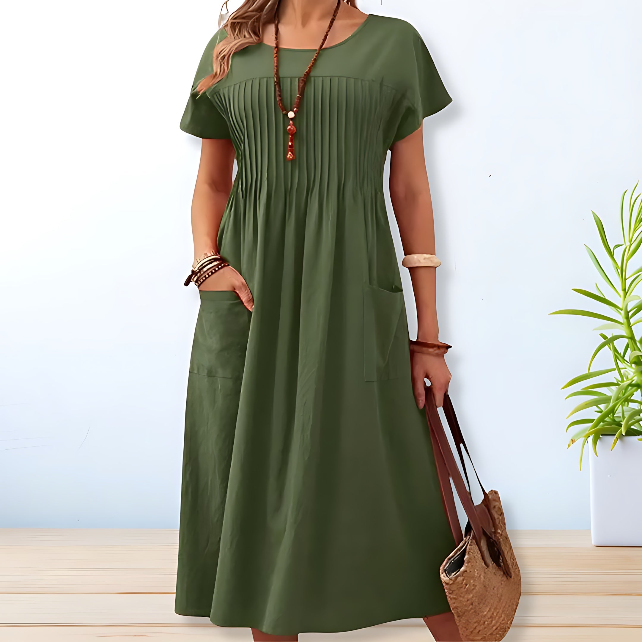 Olivia – Short Sleeve Flowy Summer Midi Dress