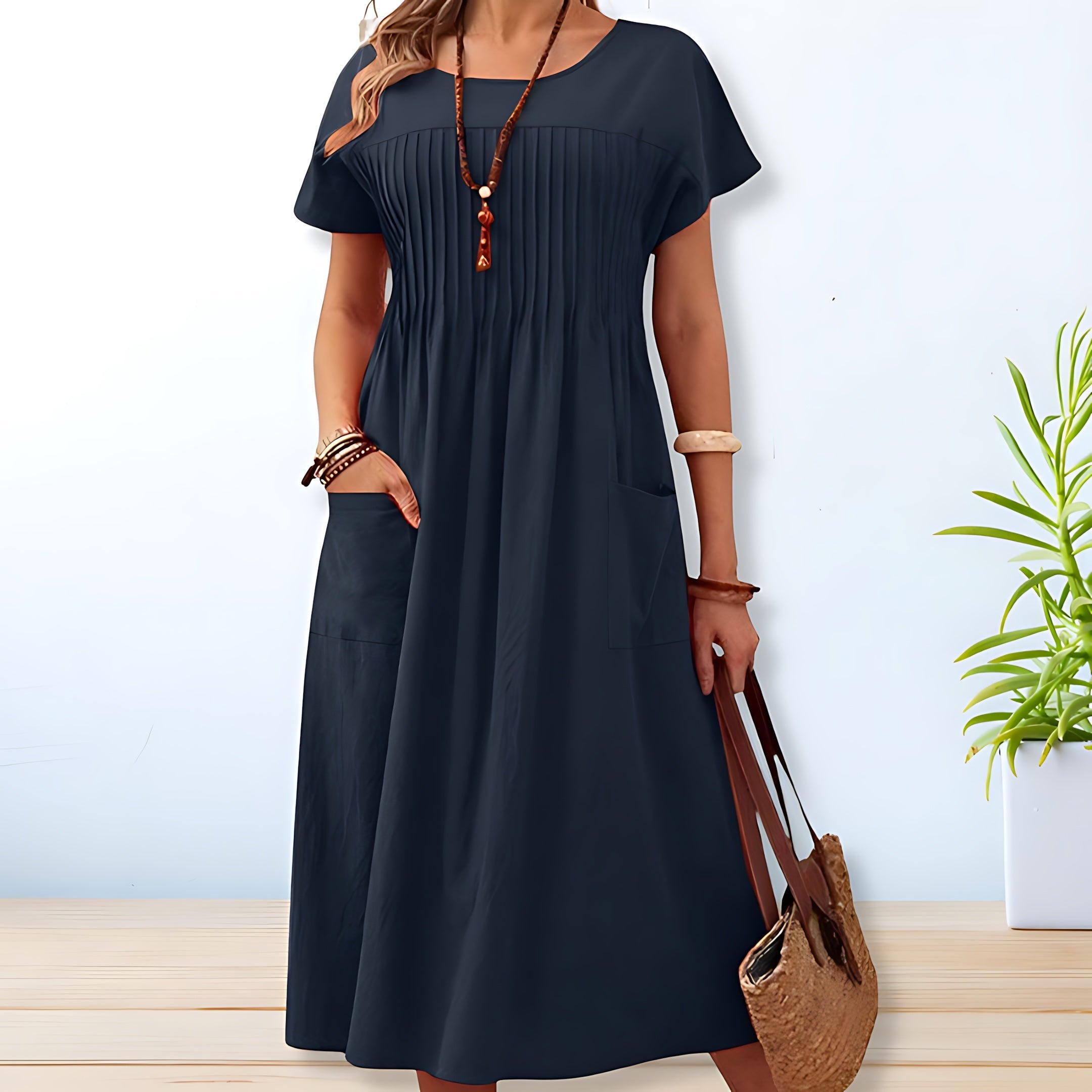 Olivia – Short Sleeve Flowy Summer Midi Dress