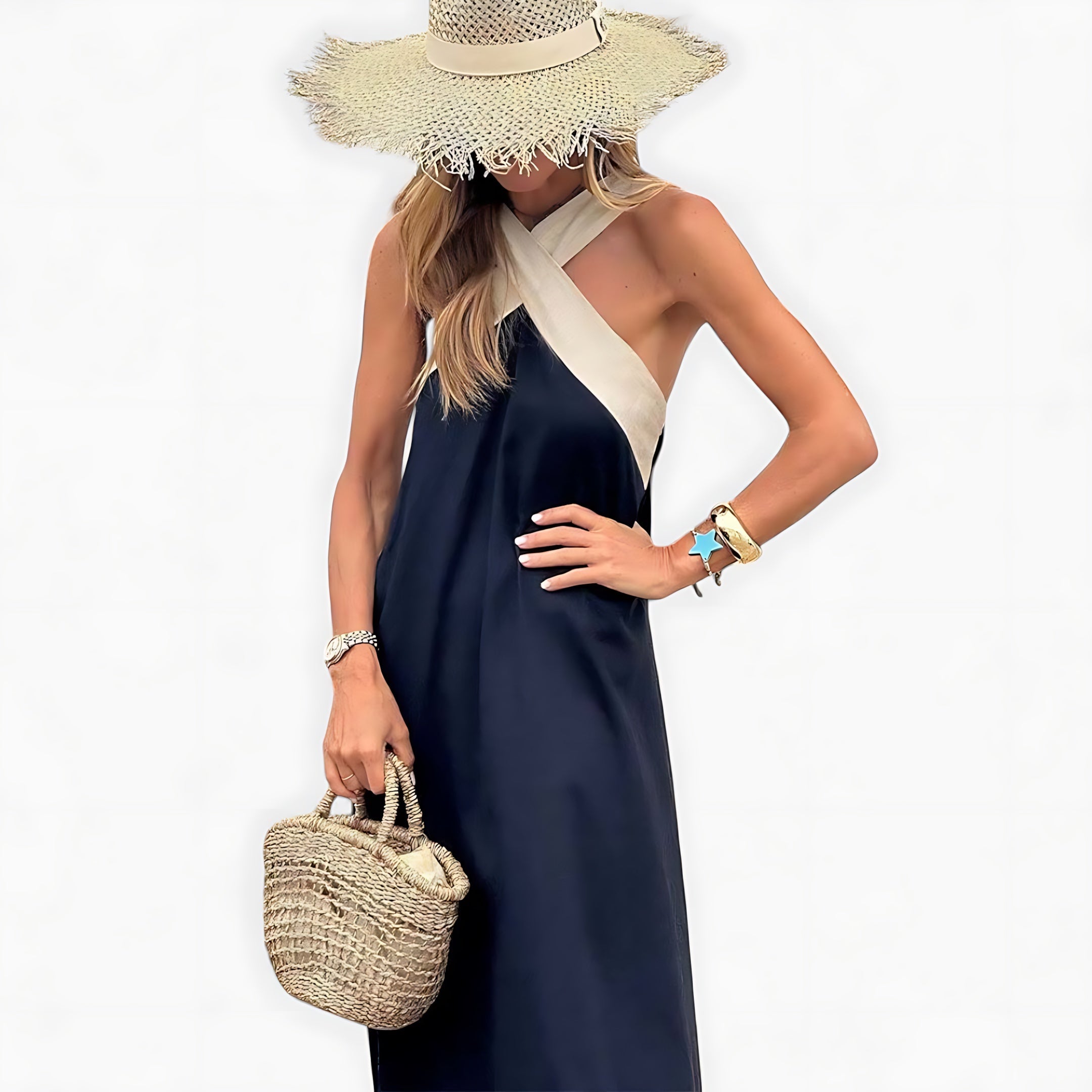 Ophelia – Cross Halter Neck Flowy Maxi Dress