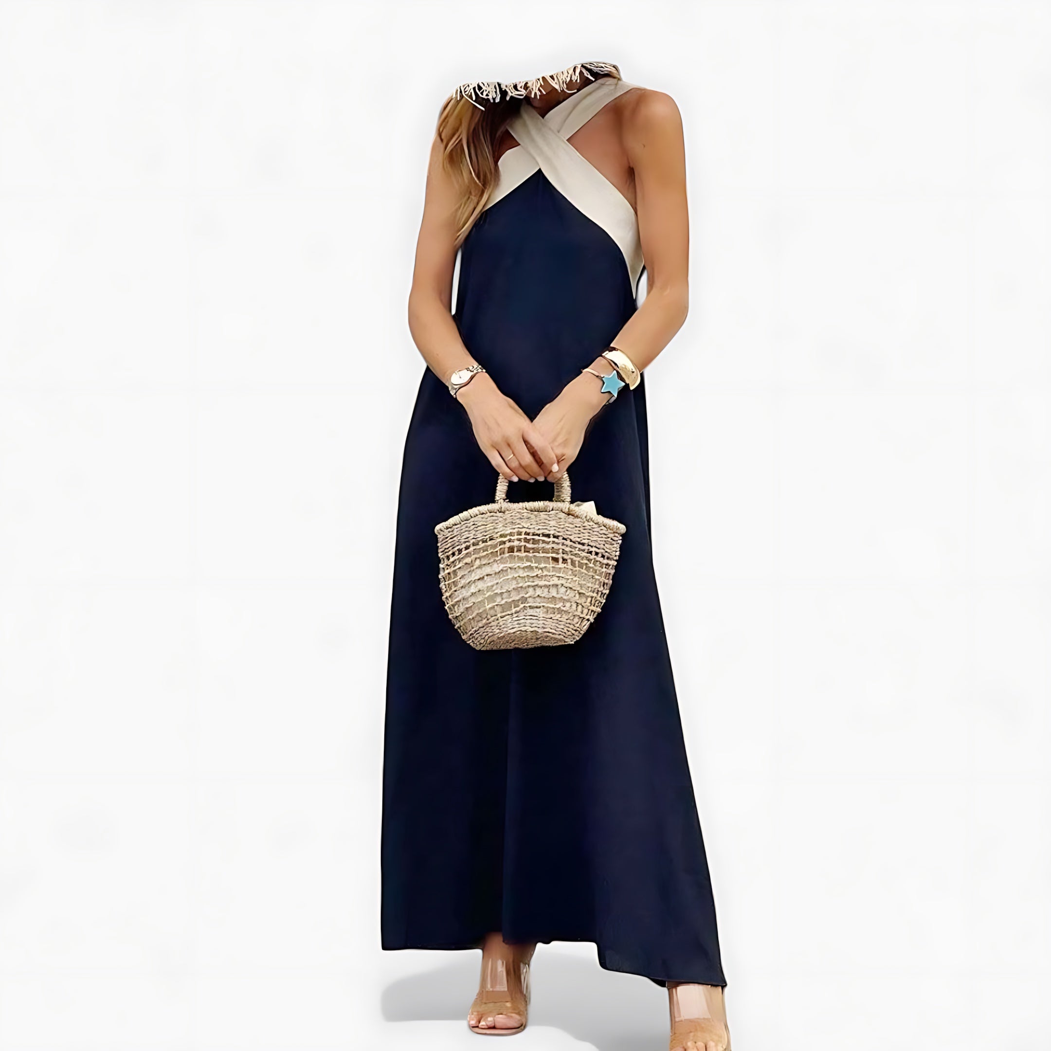 Ophelia – Cross Halter Neck Flowy Maxi Dress