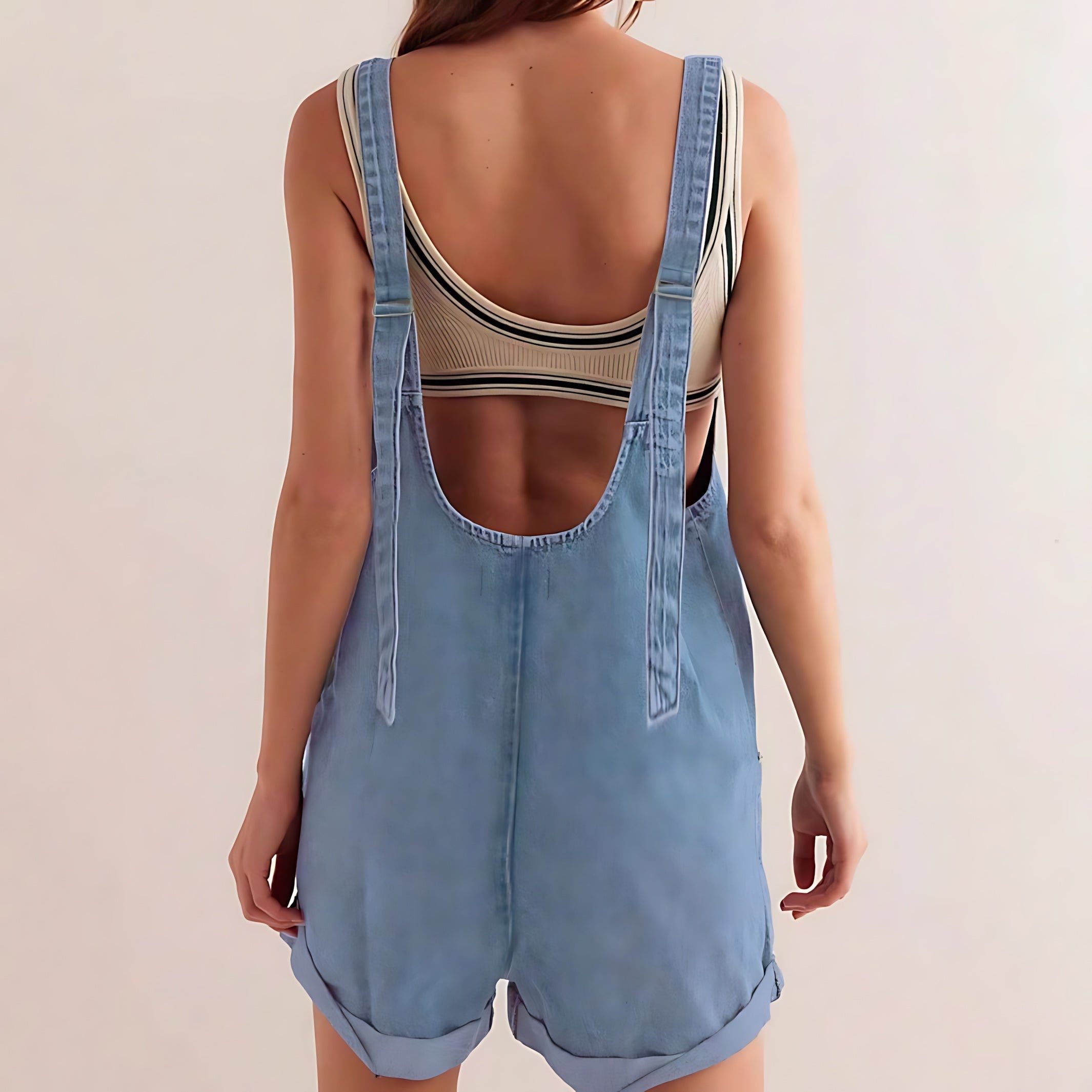 Ophelia – Denim Overall Shorts Romper