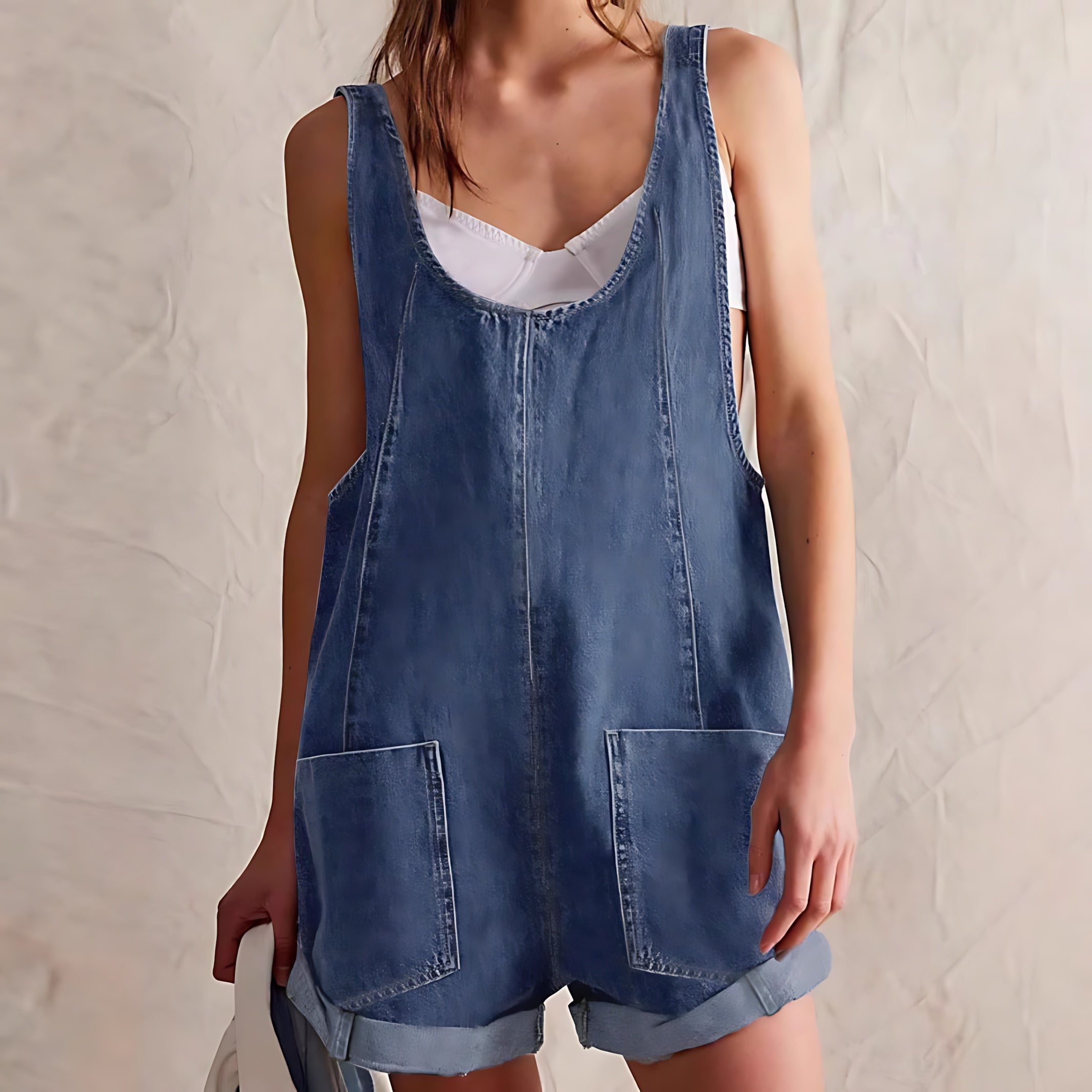 Ophelia – Denim Overall Shorts Romper