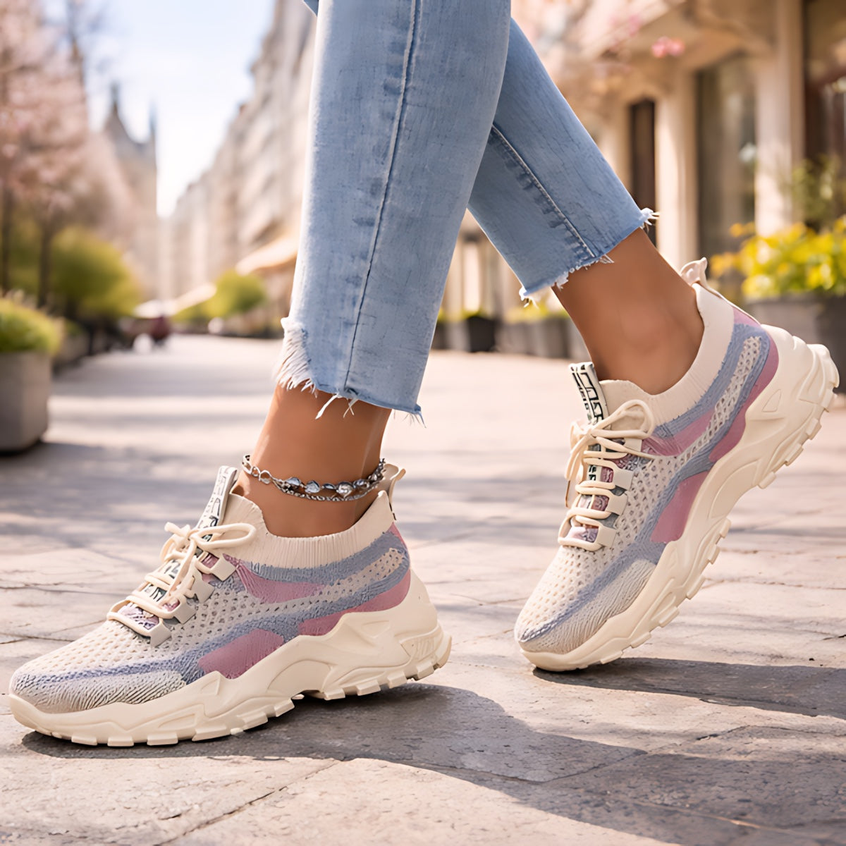 Ophelia – Mesh Panel Lace Up Chunky Platform Sneakers