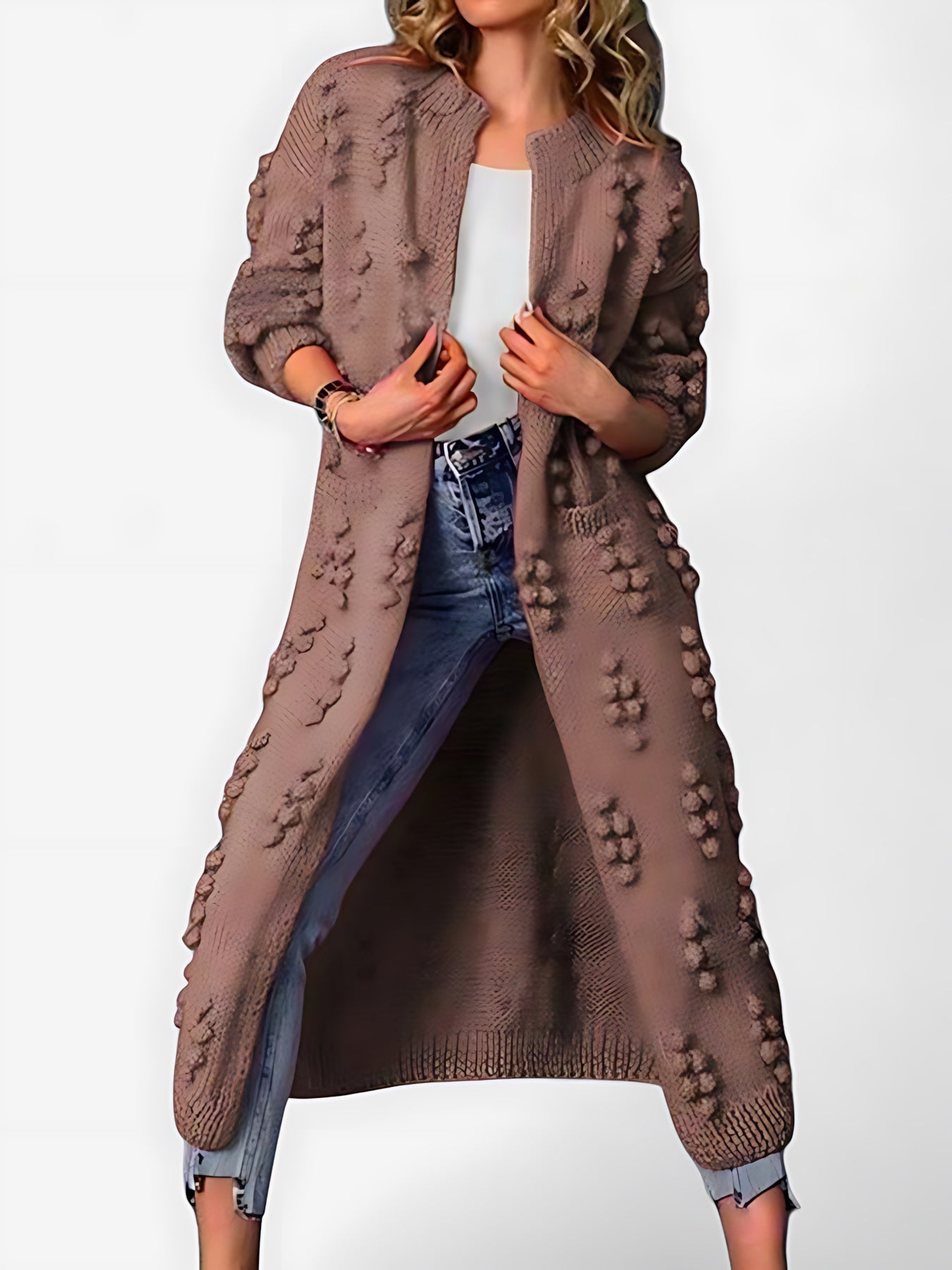 Paisley – Bobble Knit Longline Open Front Cardigan