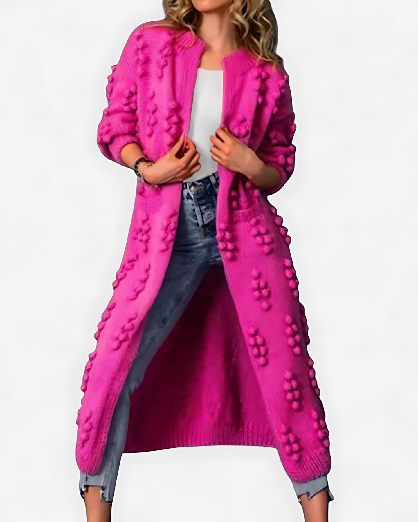 Paisley – Bobble Knit Longline Open Front Cardigan