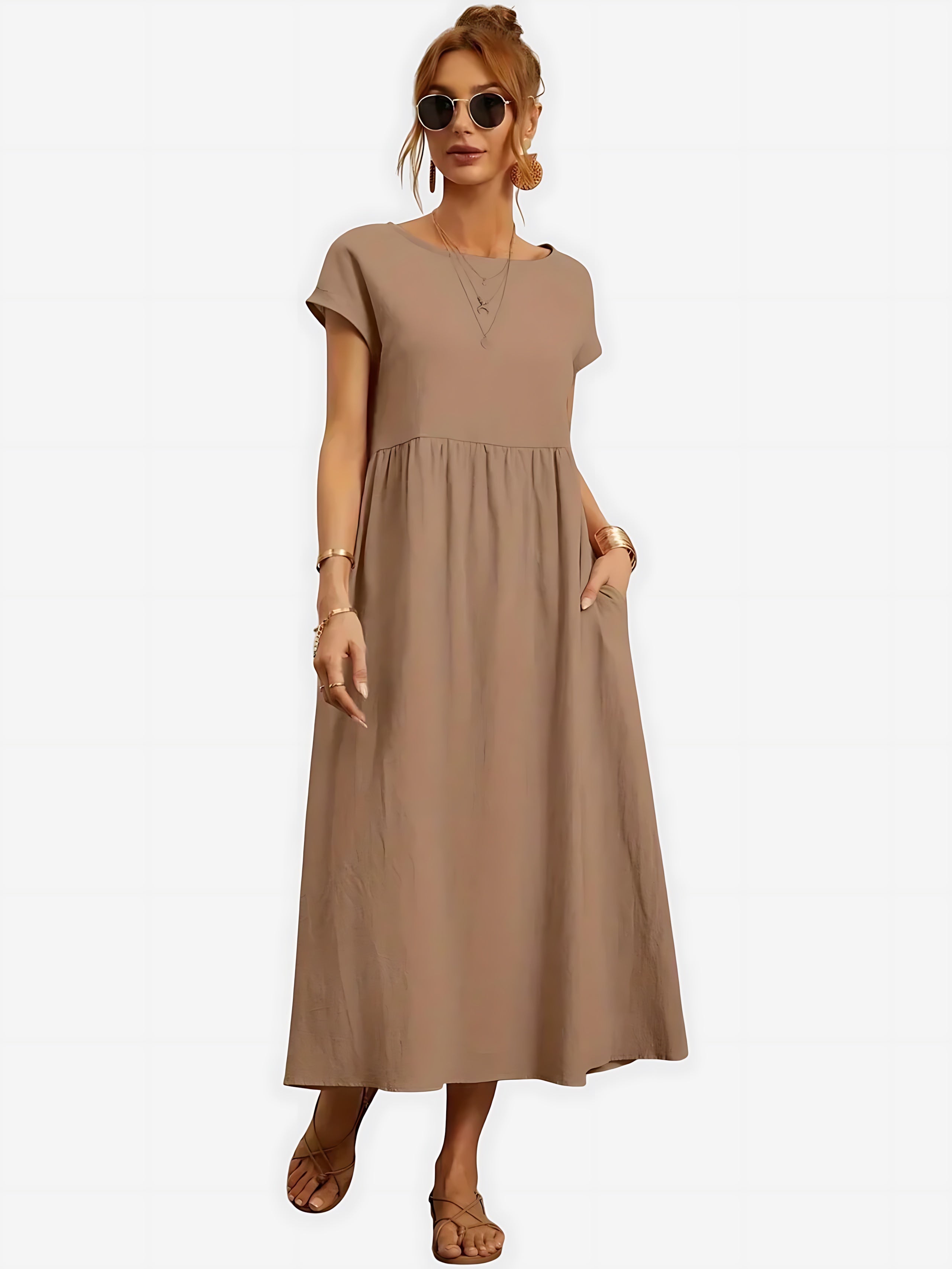 Paisley – Crew Neck Short Sleeve A Line Midi Dress