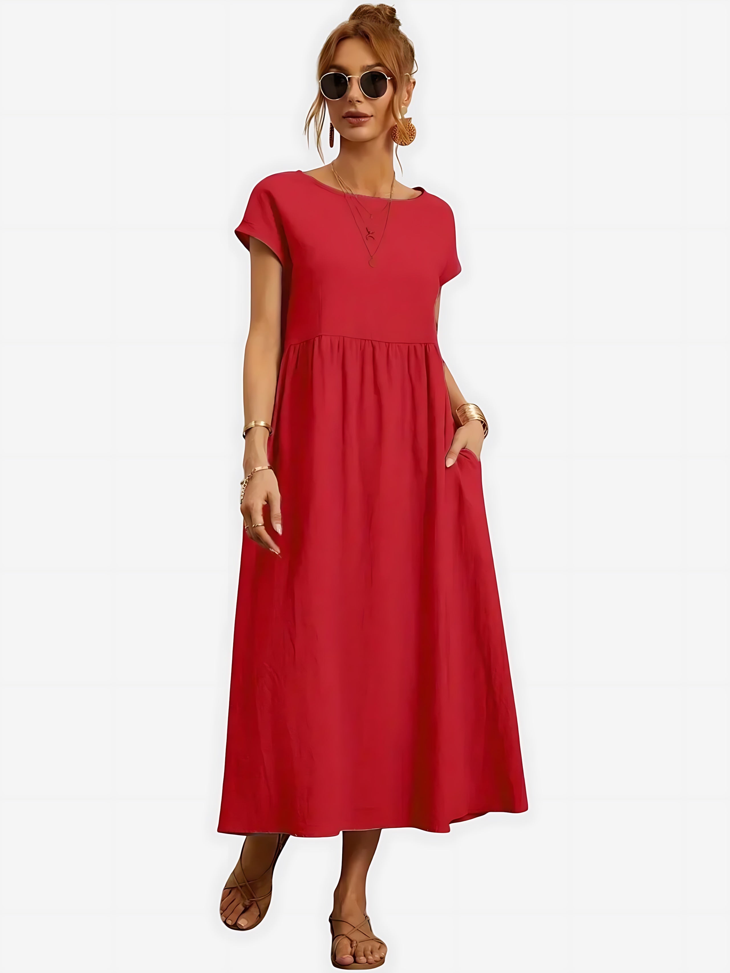 Paisley – Crew Neck Short Sleeve A Line Midi Dress