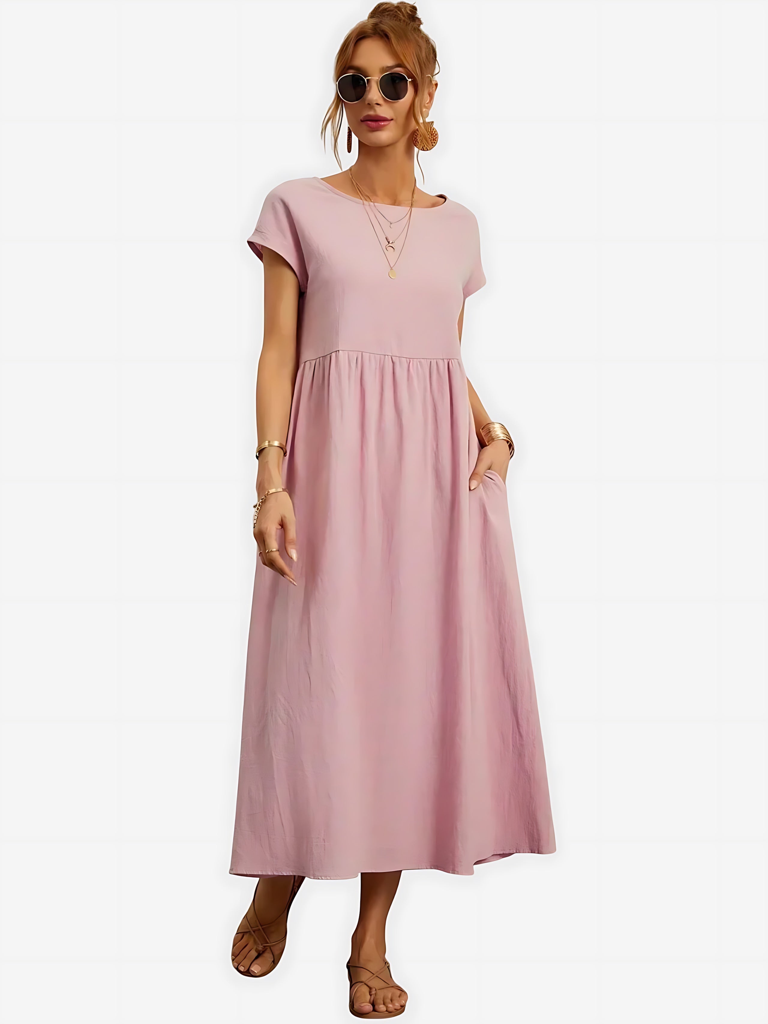 Paisley – Crew Neck Short Sleeve A Line Midi Dress