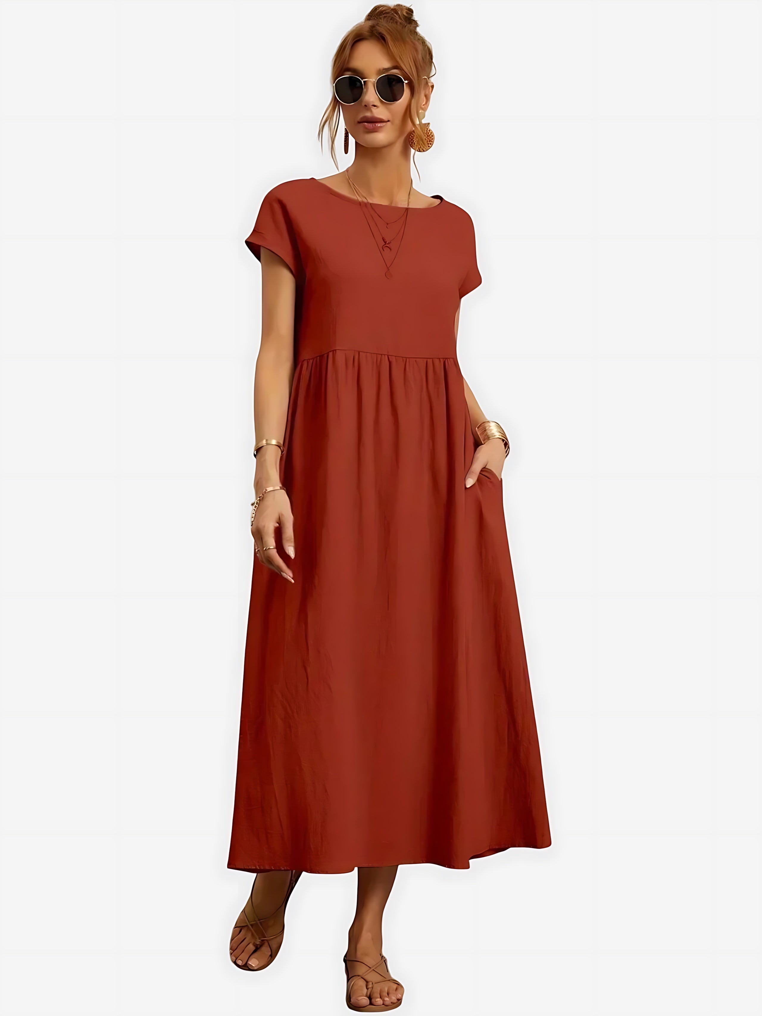 Paisley – Crew Neck Short Sleeve A Line Midi Dress