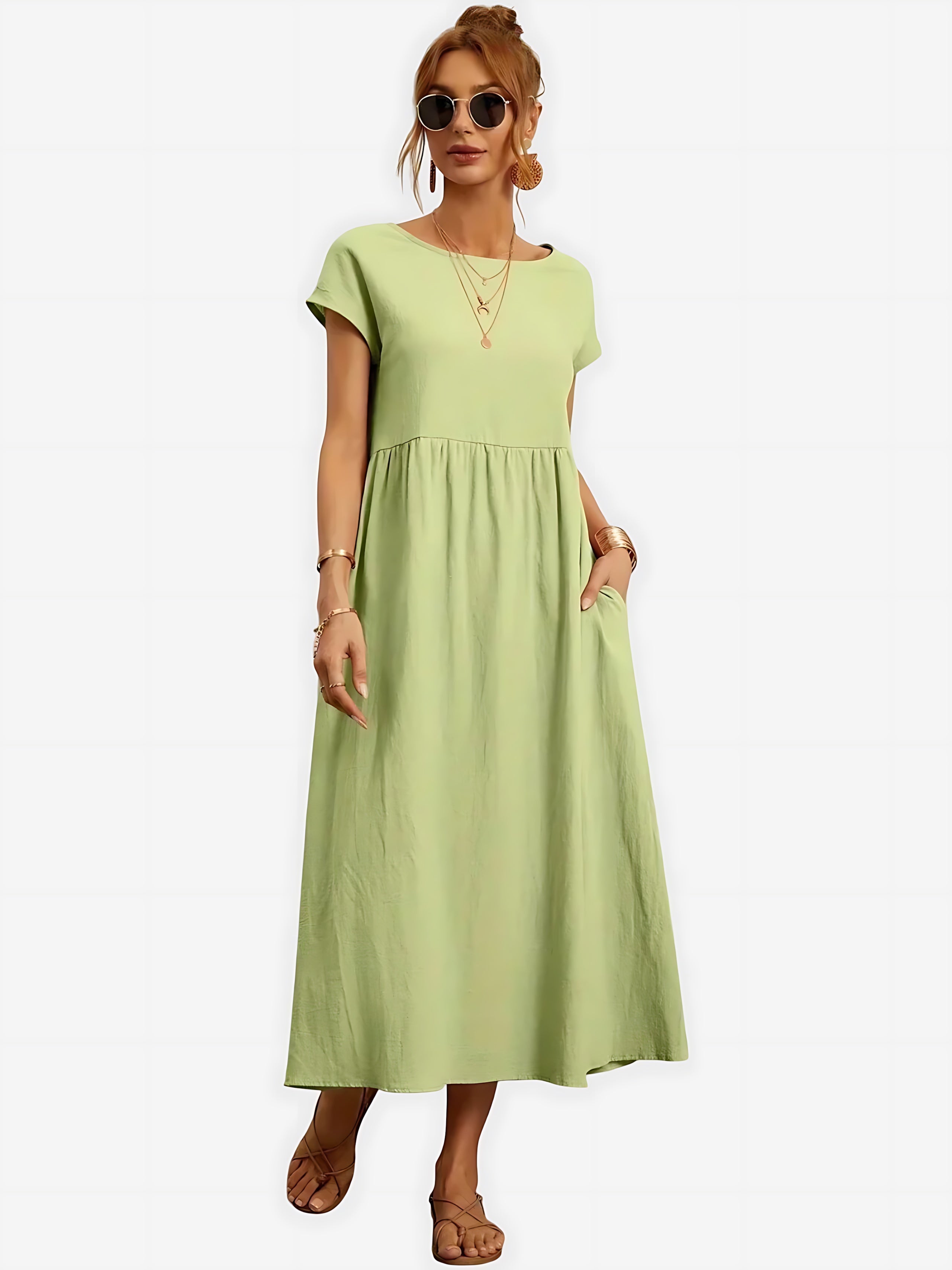 Paisley – Crew Neck Short Sleeve A Line Midi Dress