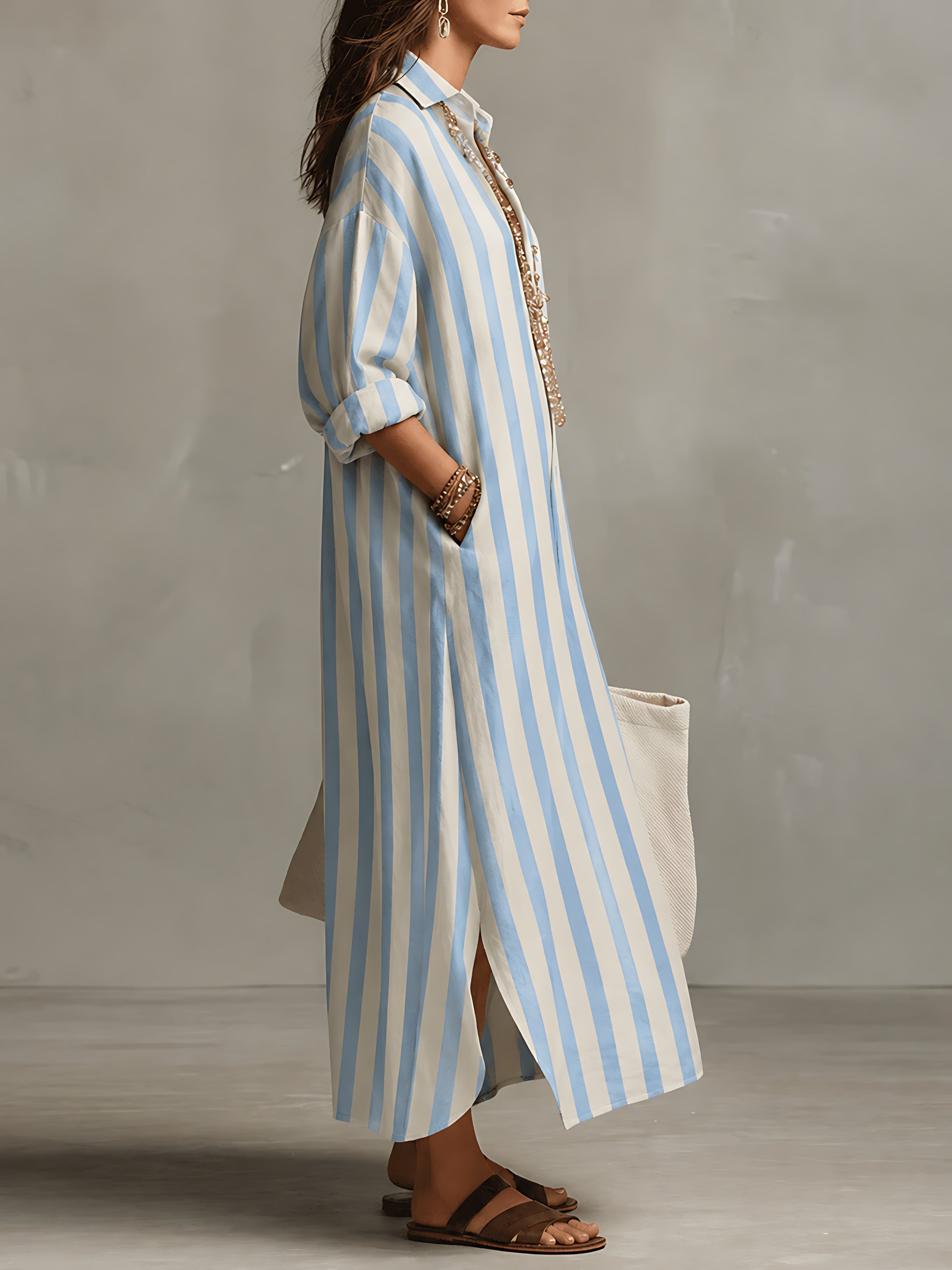 Paisley – Striped Long Sleeve Maxi Shirt Dress