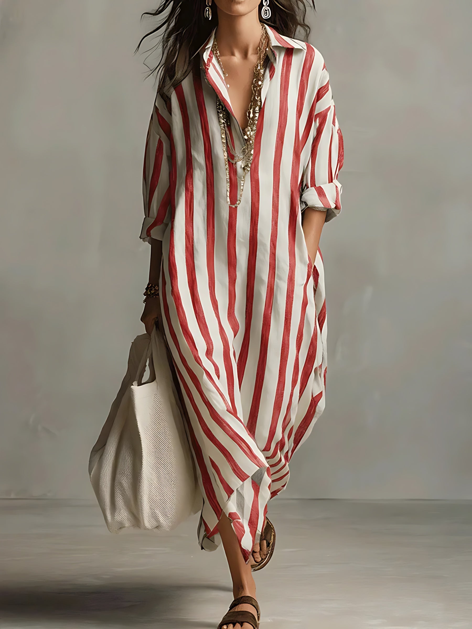 Paisley – Striped Long Sleeve Maxi Shirt Dress