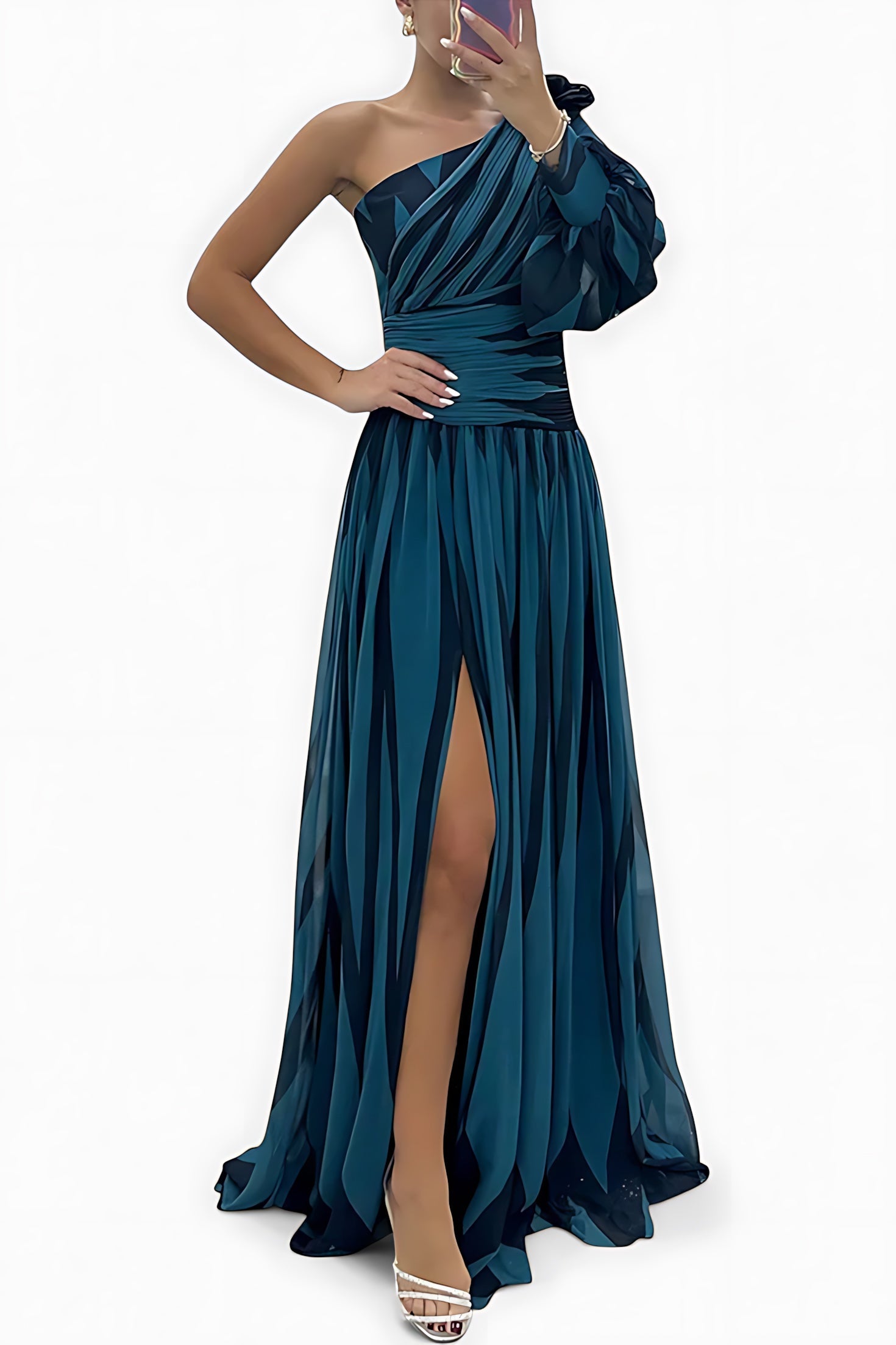 Paisley – Striped One Shoulder High Slit Maxi Dress