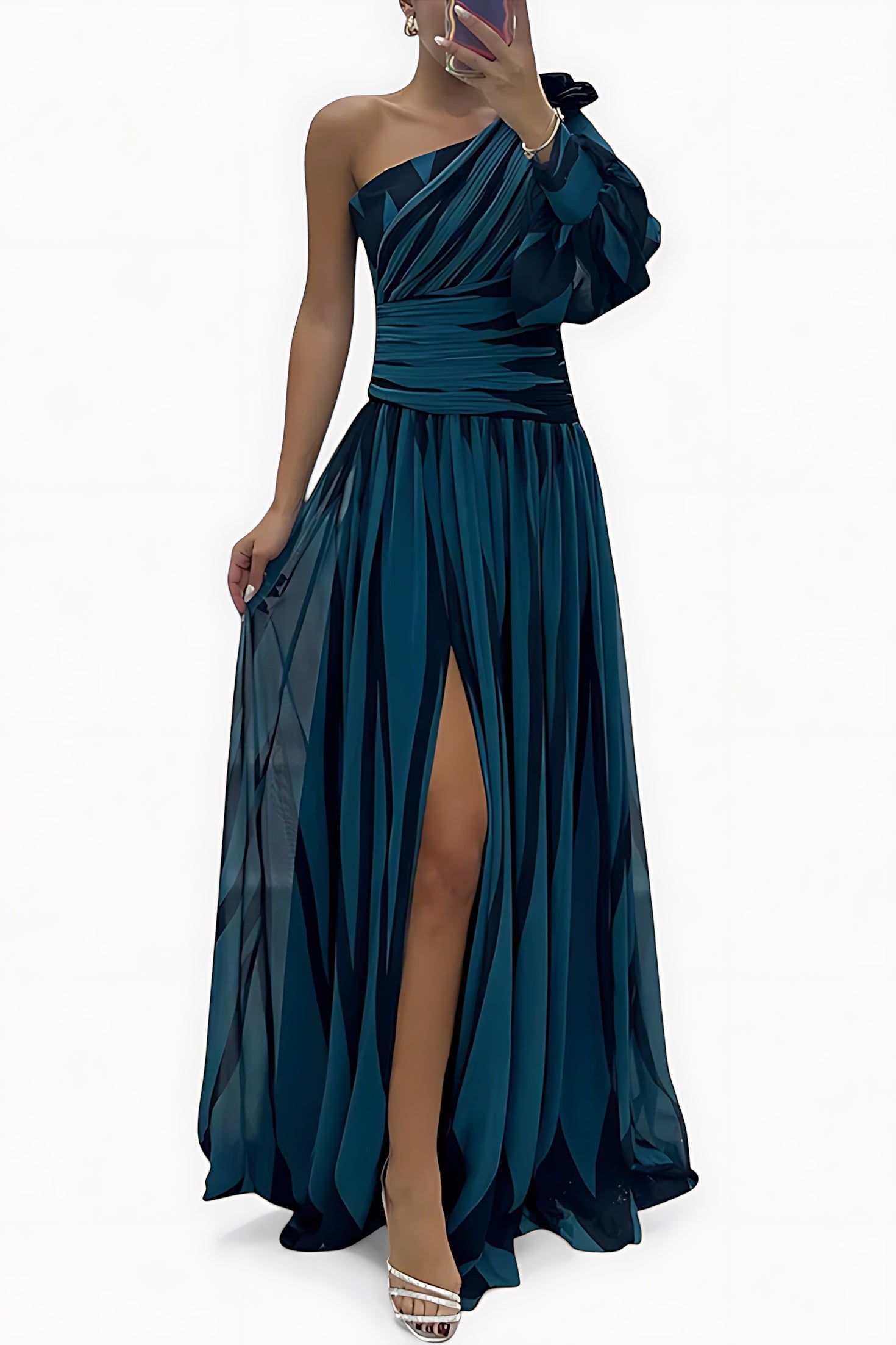 Paisley – Striped One Shoulder High Slit Maxi Dress