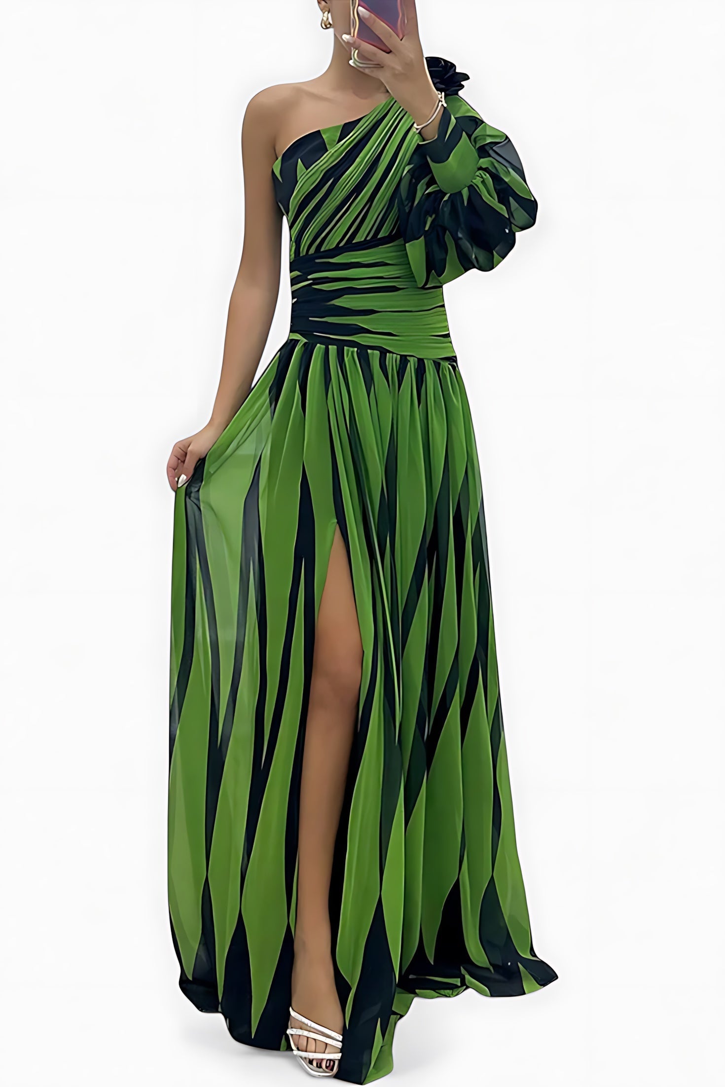 Paisley – Striped One Shoulder High Slit Maxi Dress