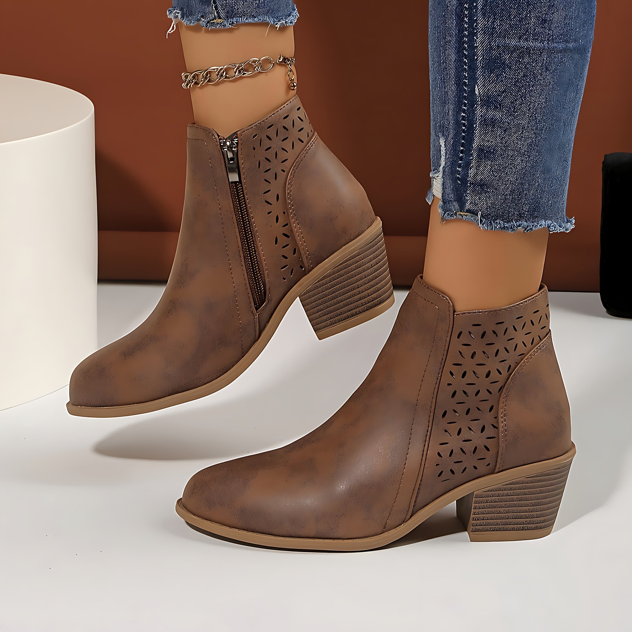 Paloma – Embossed Block Heel Ankle Boots